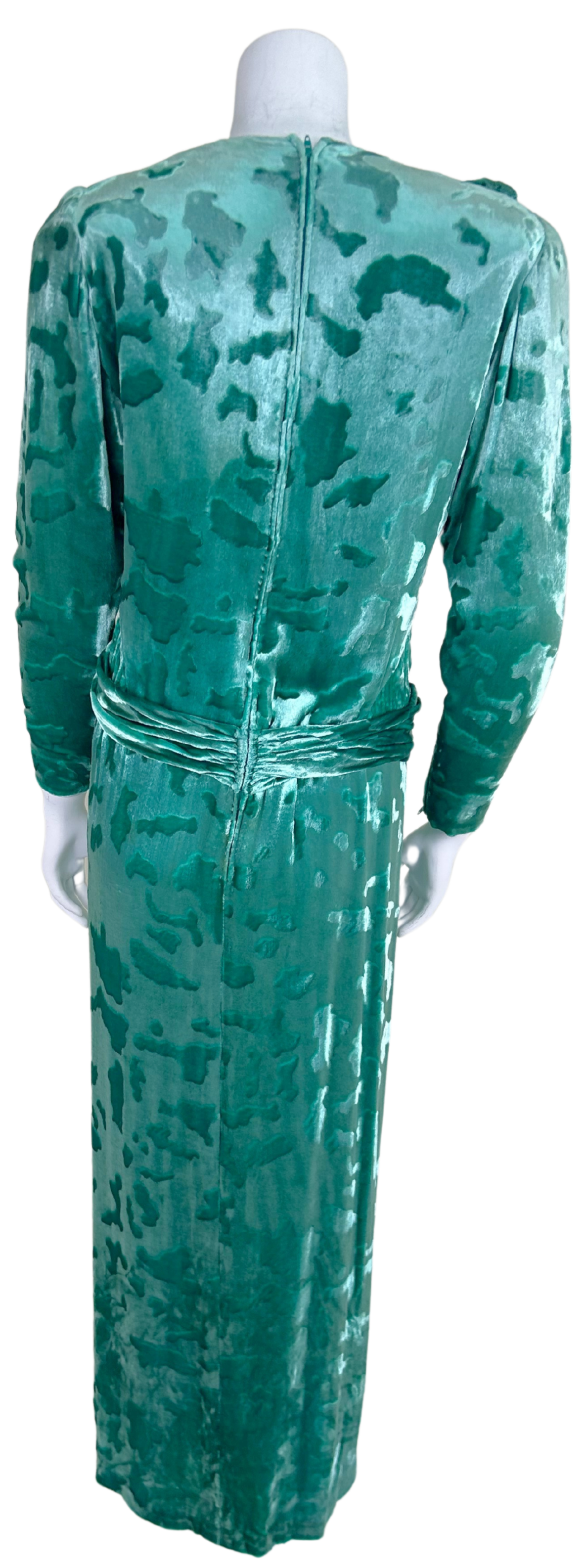 Vintage 1980s James Galanos for Neiman Marcus Mint Green Devoré Silk Velvet Evening Gown