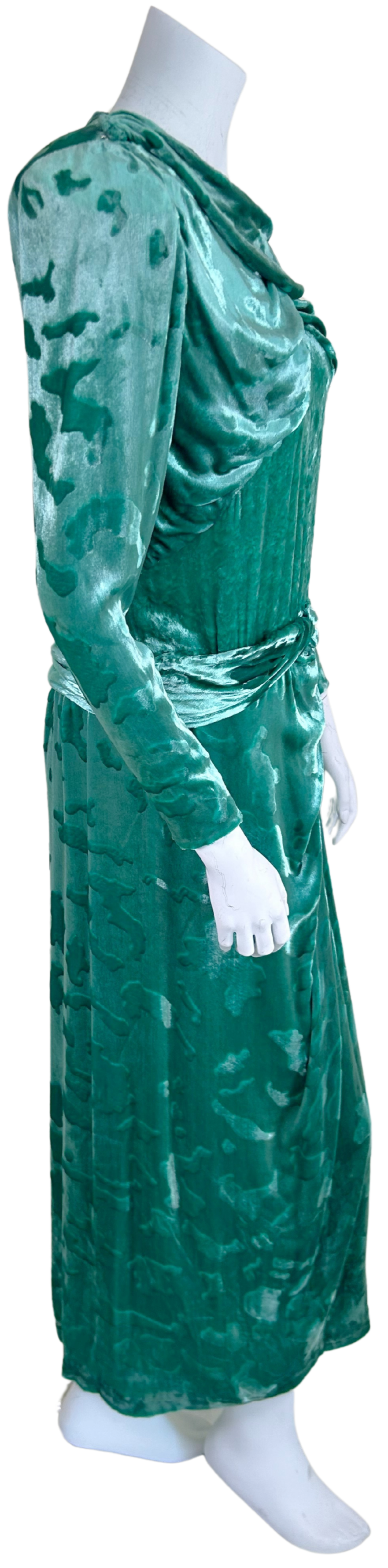 Vintage 1980s James Galanos for Neiman Marcus Mint Green Devoré Silk Velvet Evening Gown