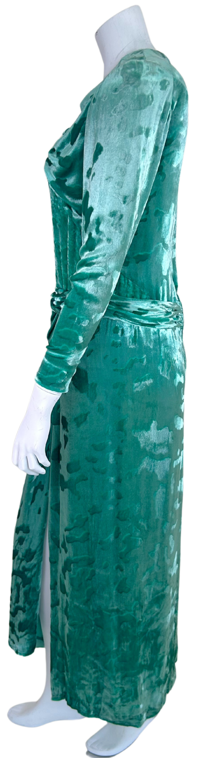 Vintage 1980s James Galanos for Neiman Marcus Mint Green Devoré Silk Velvet Evening Gown