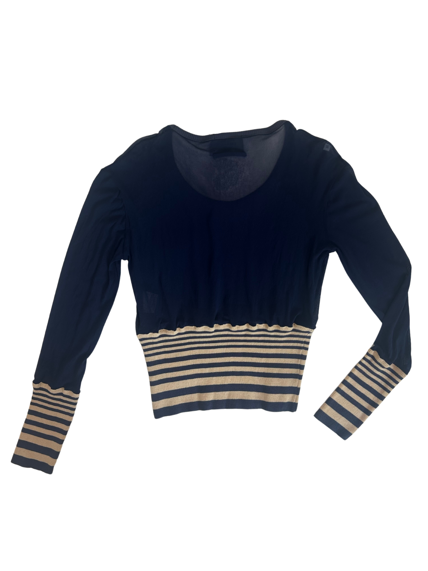Jean Paul Gaultier Vintage Navy Blue Knit Mesh Nautical Long Sleeve Top