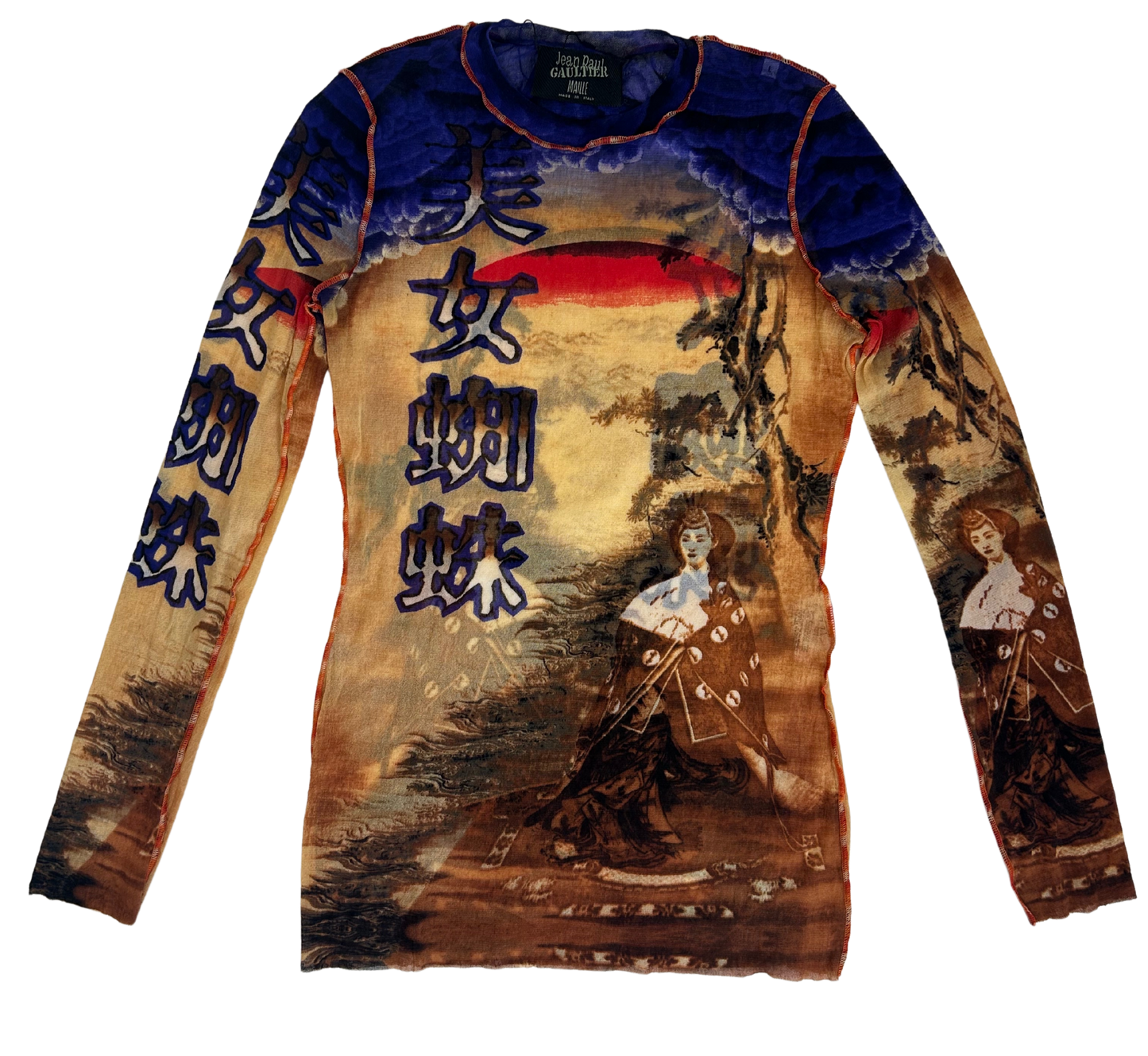 Jean Paul Gaultier Japanese Geisha Long Sleeve Mesh Top