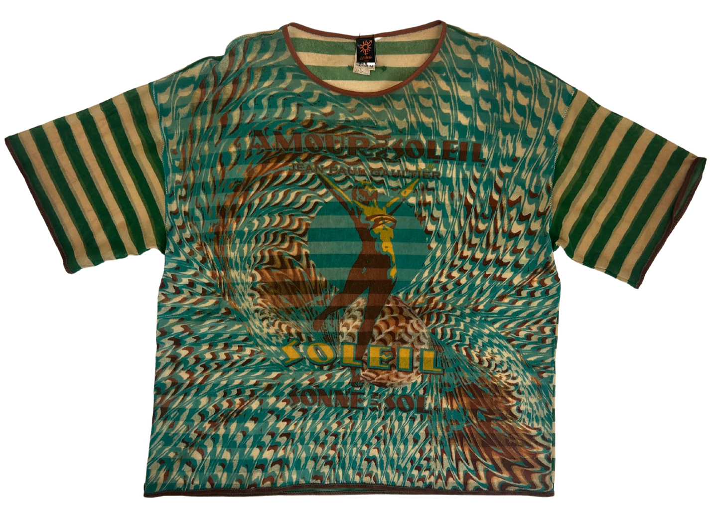 Jean Paul Gaultier Vintage Soleil Striped Short Sleeve Mesh Top