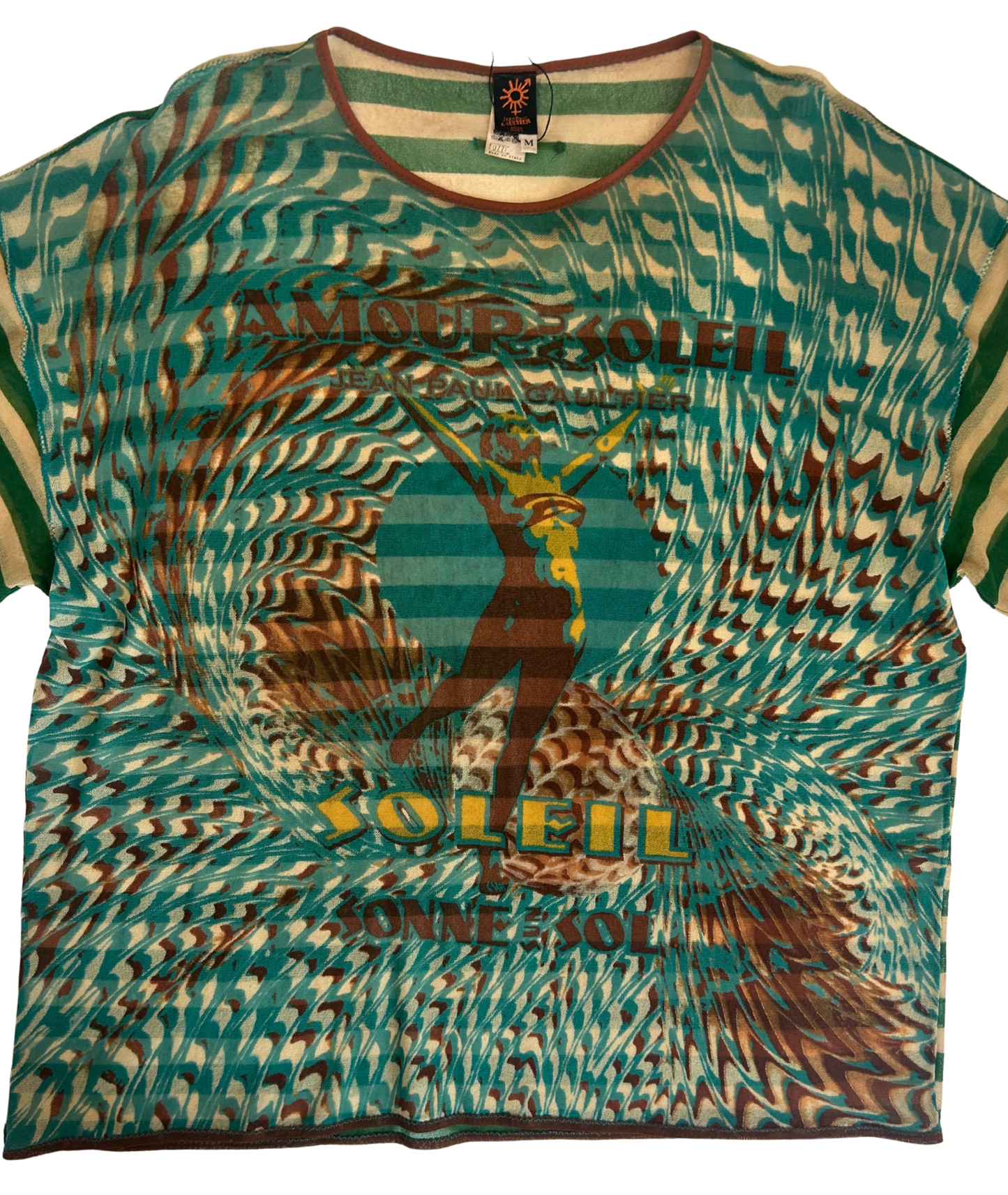 Jean Paul Gaultier Vintage Soleil Striped Short Sleeve Mesh Top