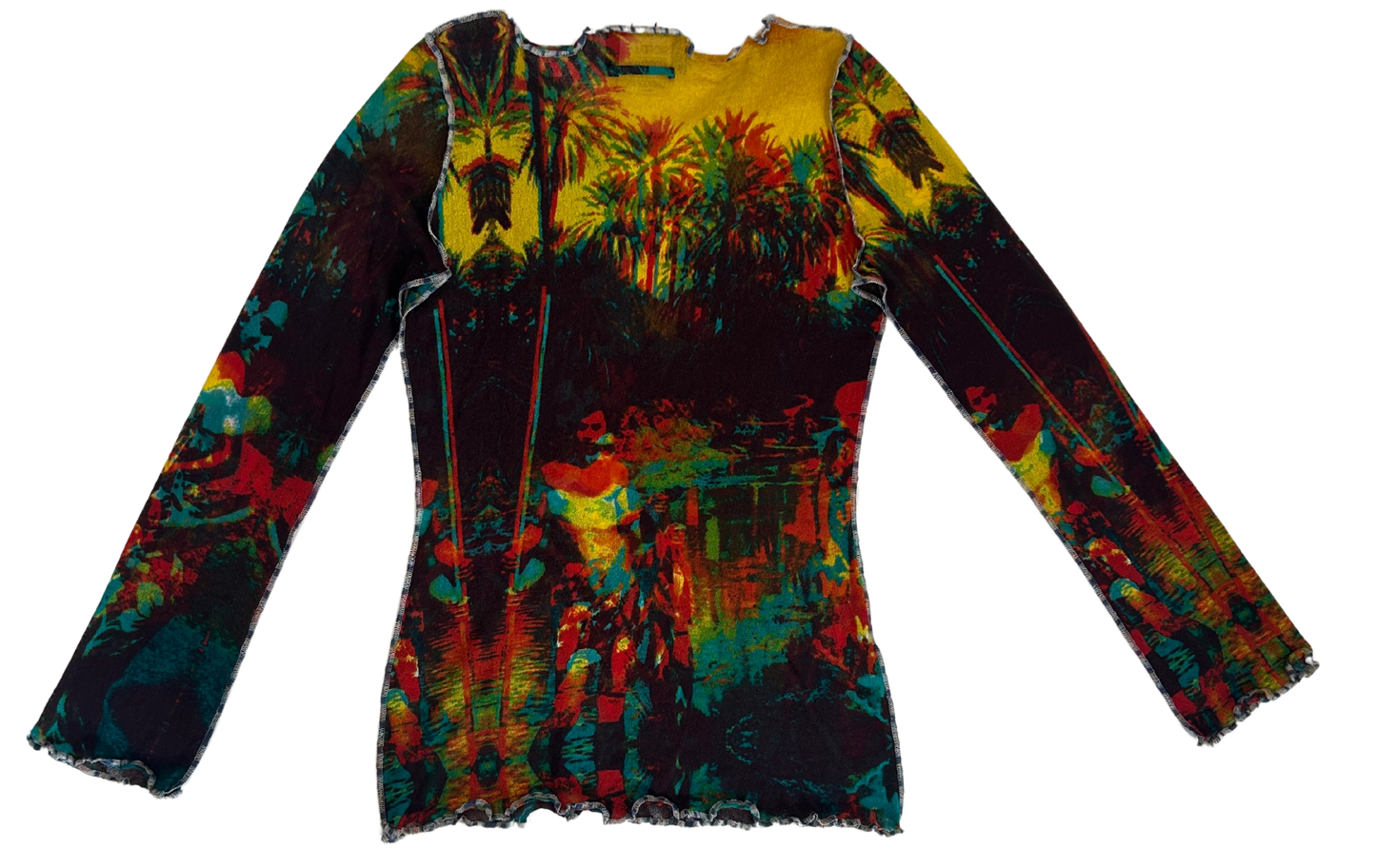 Jean Paul Gaultier Vintage 2000 Jungle Print Sheer Mesh Long Sleeve Top