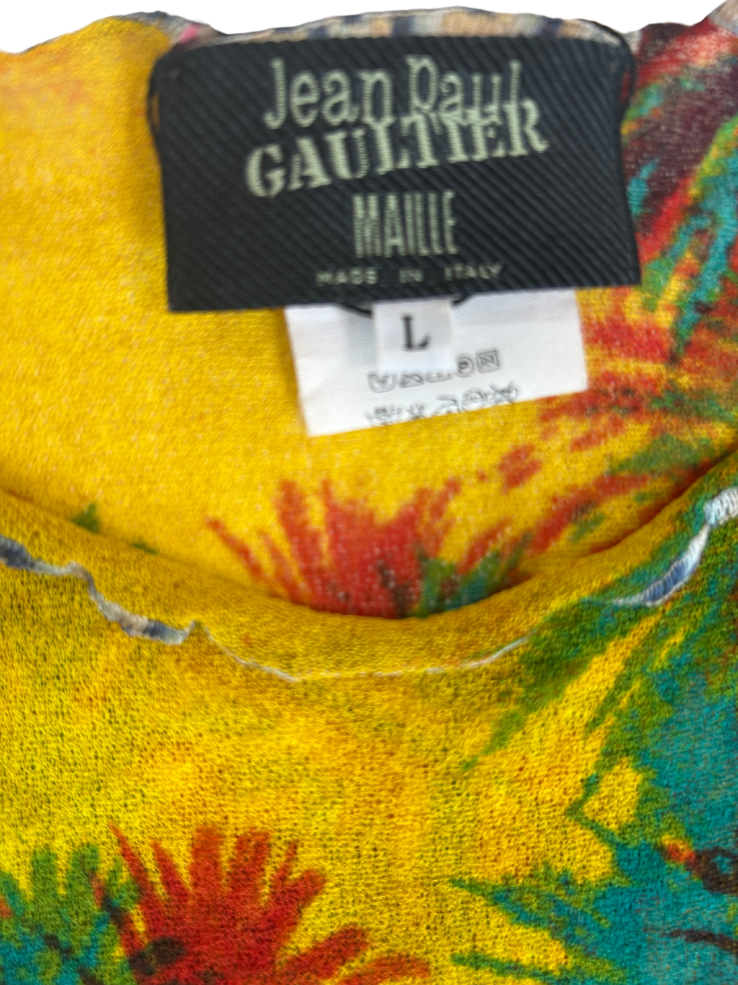 Jean Paul Gaultier Vintage 2000 Tropical Print Sheer Mesh Long Sleeve Top