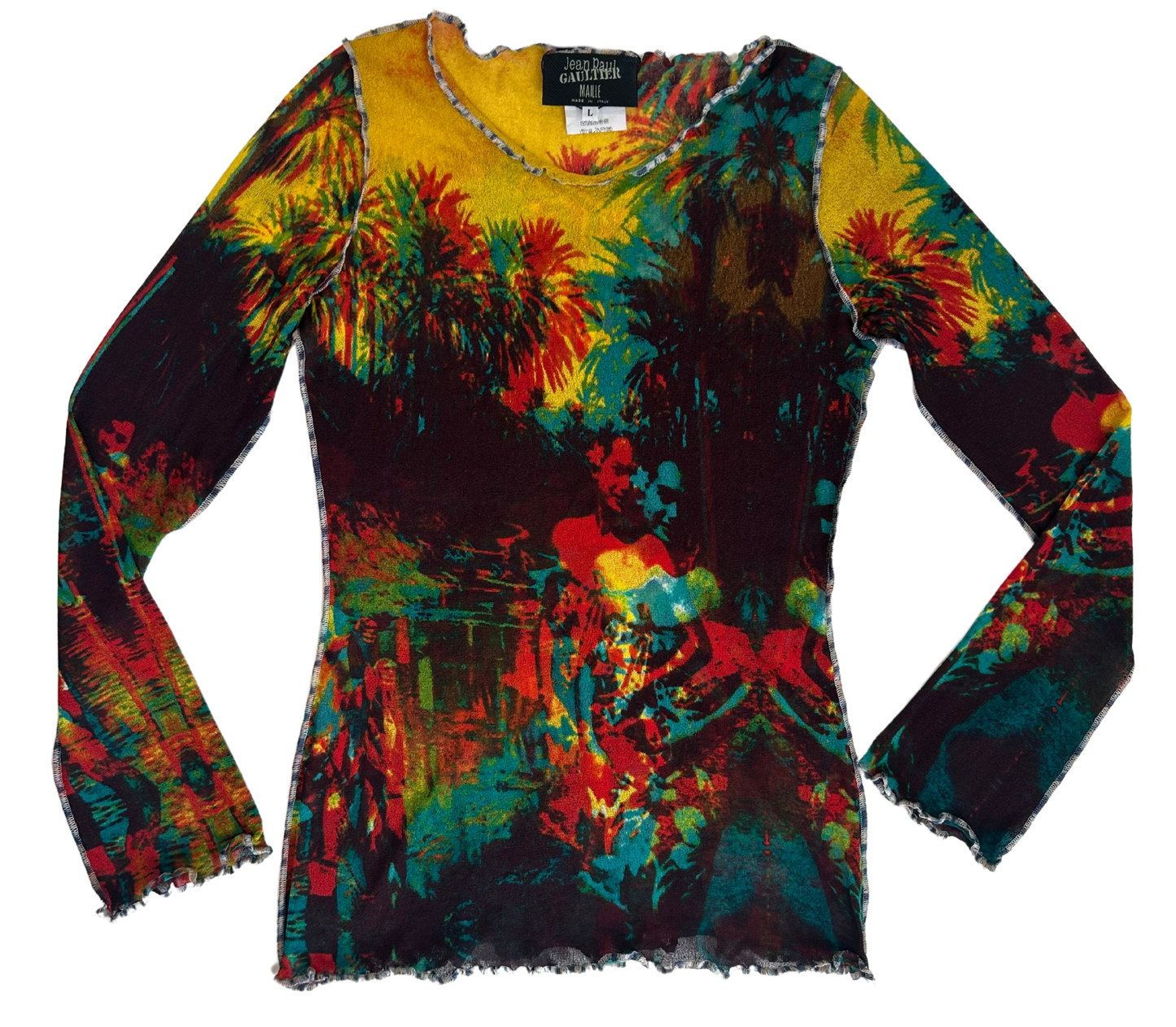 Jean Paul Gaultier Vintage 2000 Jungle Print Sheer Mesh Long Sleeve Top