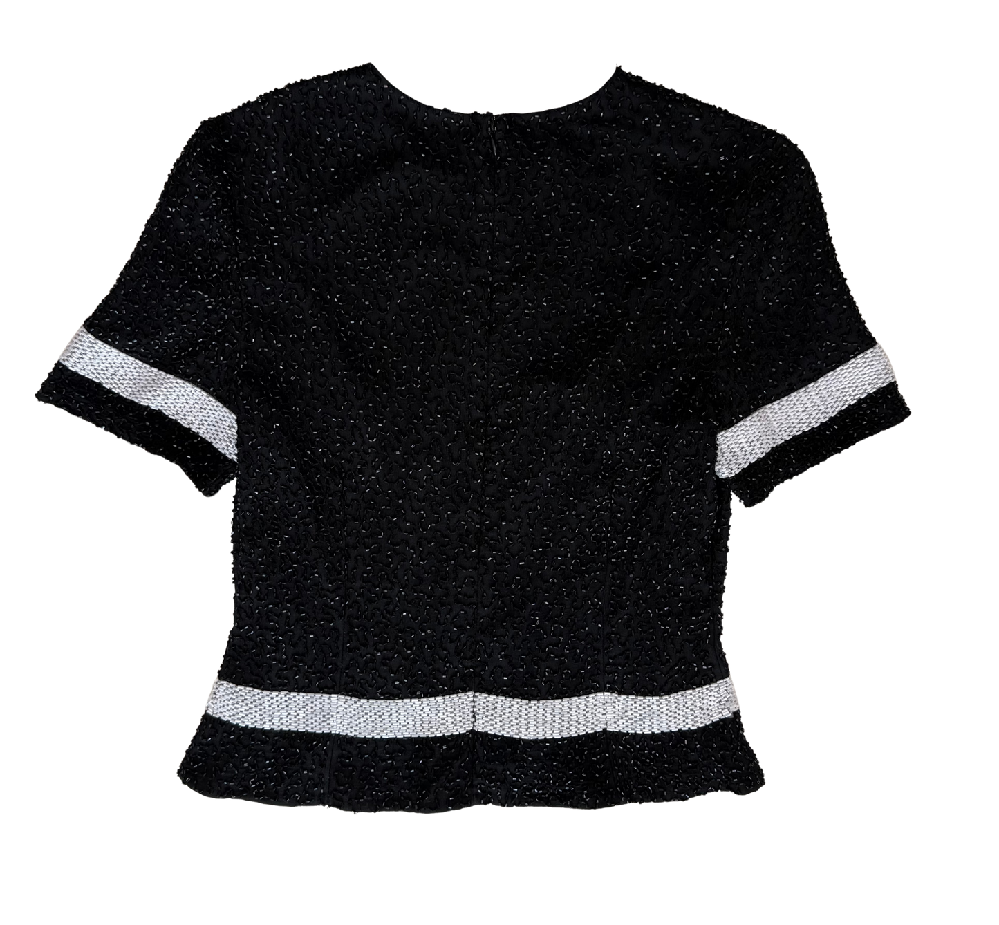 Laurence Kazar Vintage 80's Black and White Striped Silk Sequin Blouse