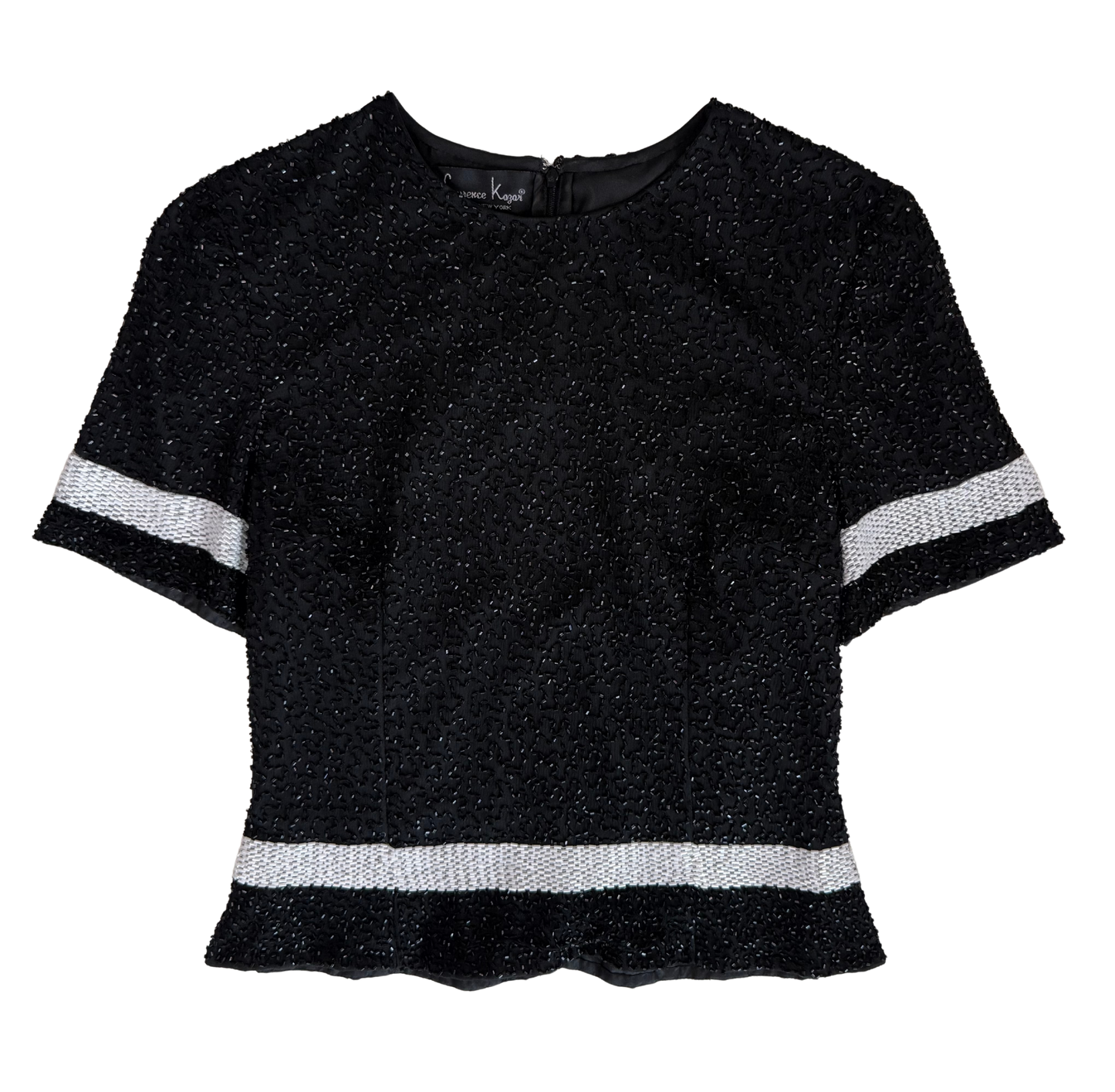 Laurence Kazar Vintage 80's Black and White Striped Silk Sequin Blouse