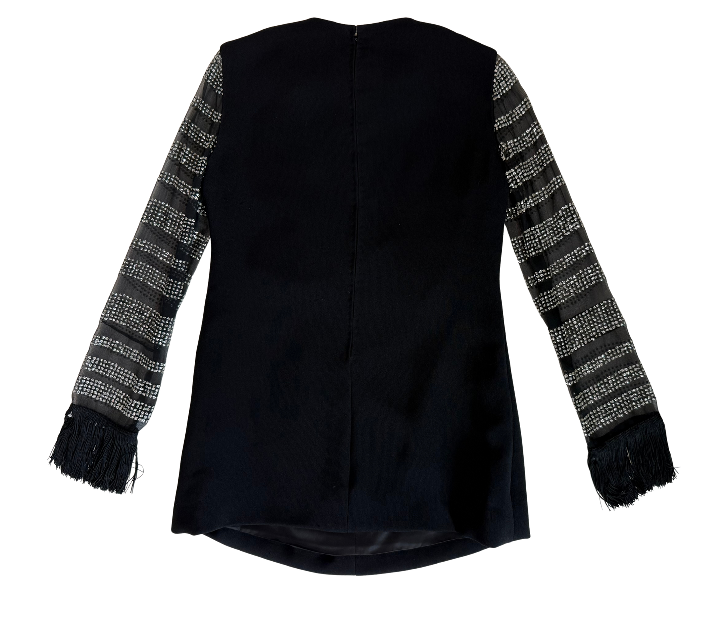 Lanvin Vintage 1970's Black Chiffon Striped Sequin and Fringed Knit Evening Blouse