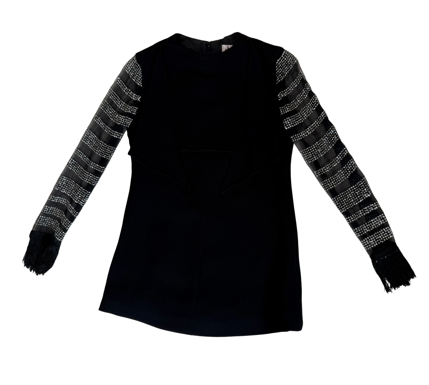 Lanvin Vintage 1970's Black Chiffon Striped Sequin and Fringed Knit Evening Blouse