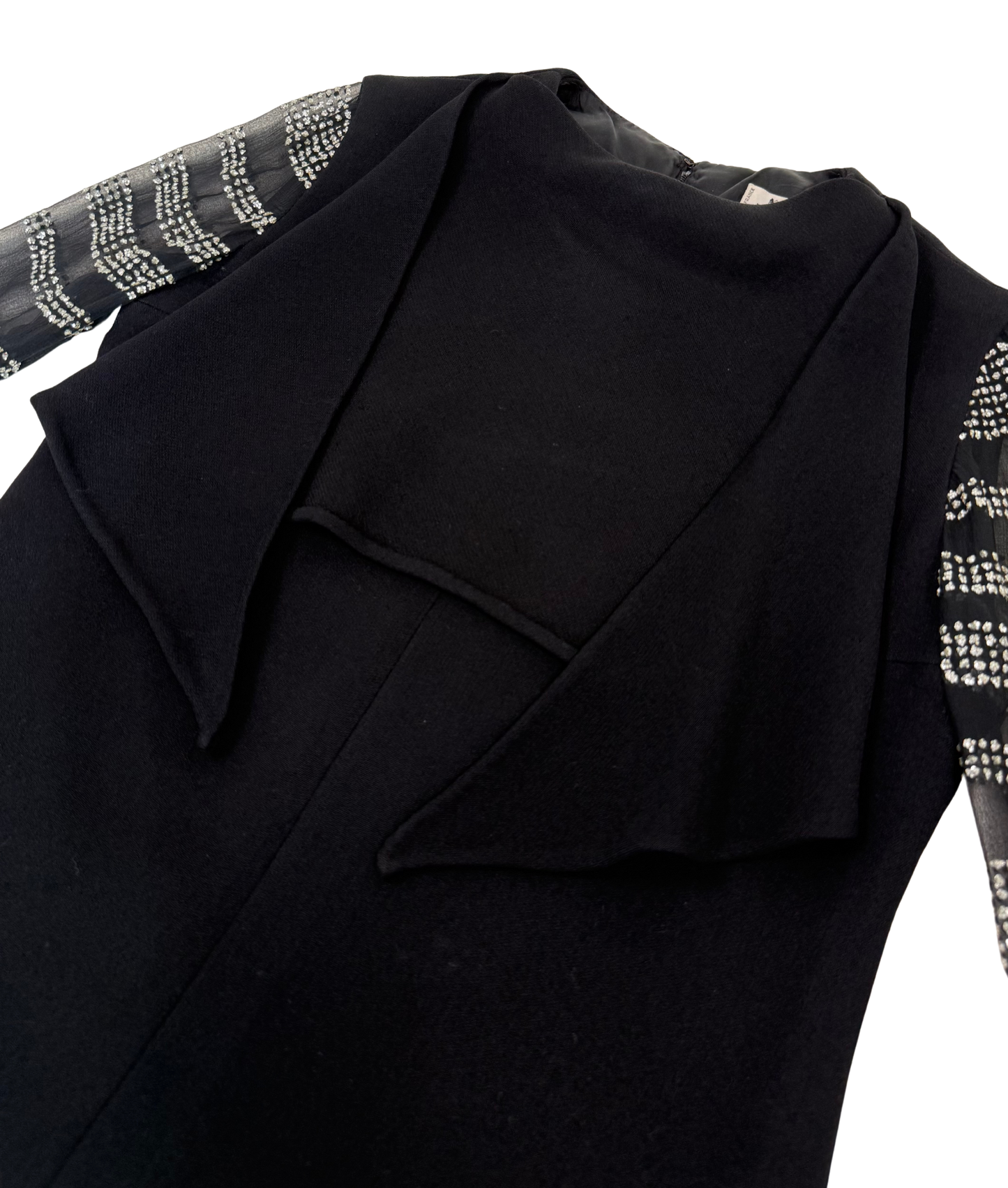 Lanvin Vintage 1970's Black Chiffon Striped Sequin and Fringed Knit Evening Blouse