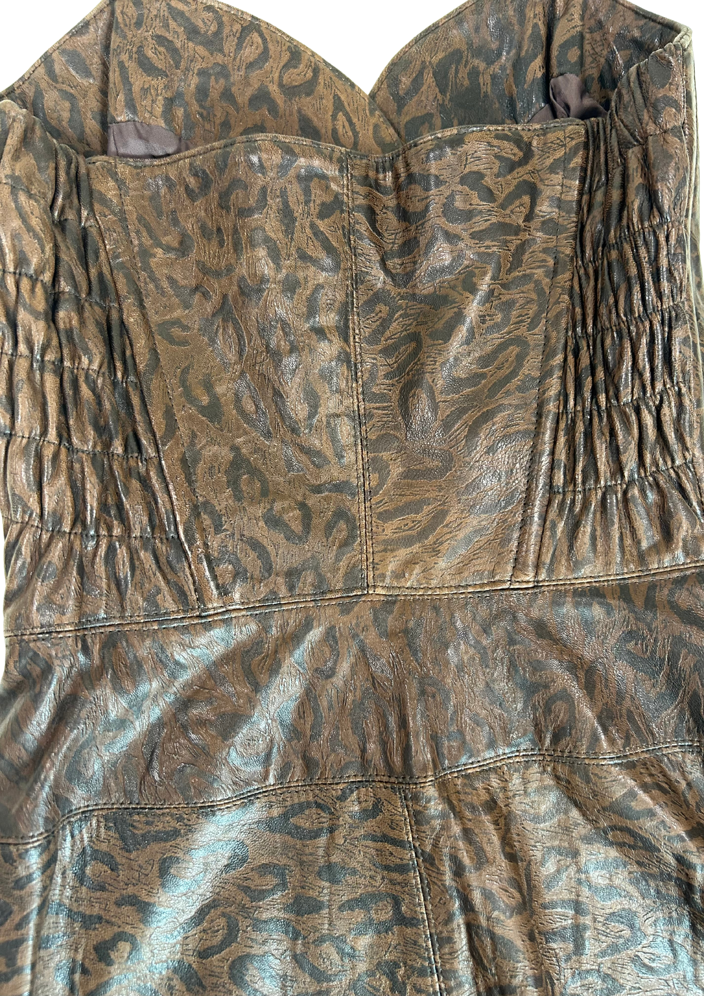 Michael Hoban Vintage 80's Leopard Print Leather Bustier Fitted Midi Dress