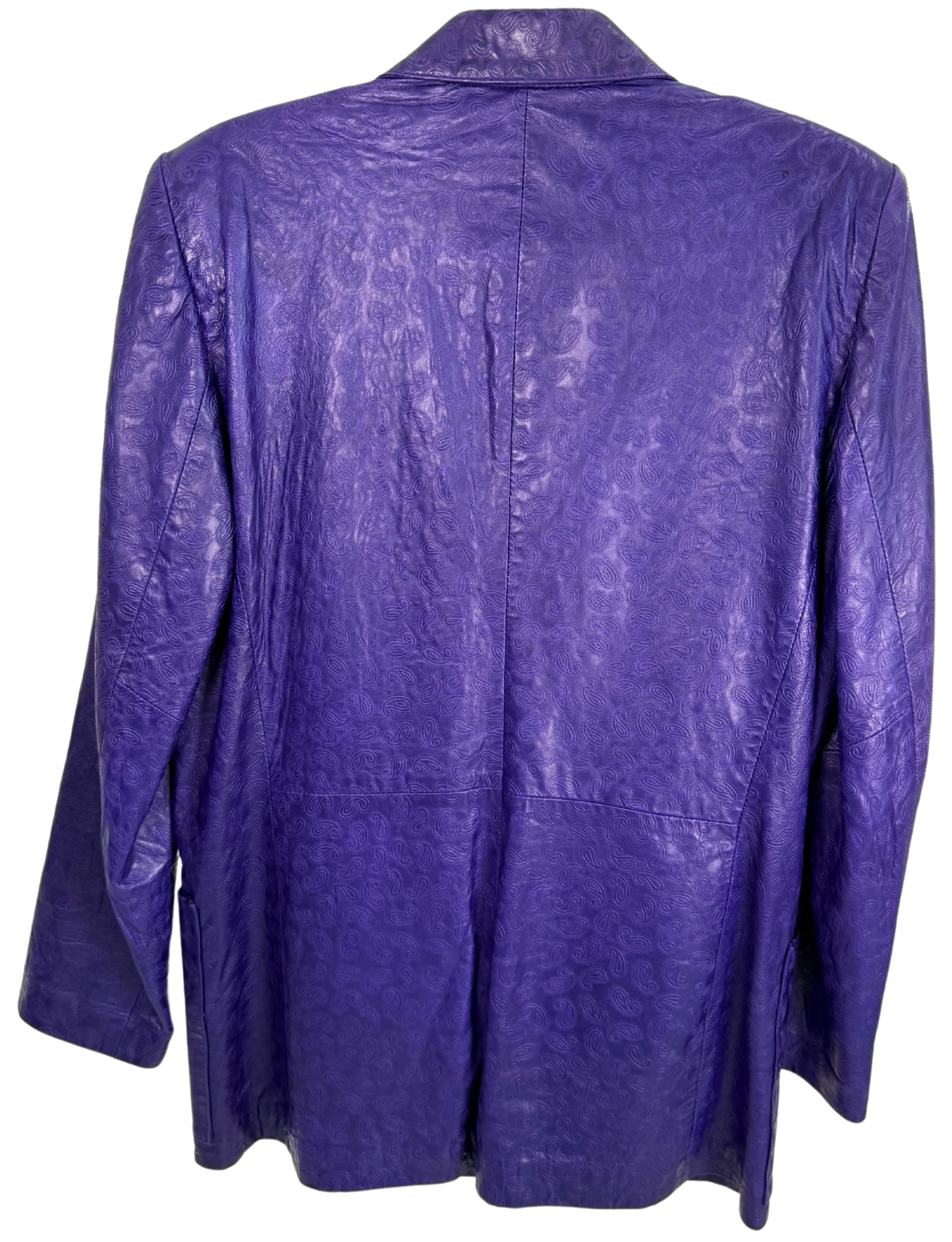 Michael Hoban for North Beach Leather Vintage 1980s Purple Embossed Paisley Leather Jacket