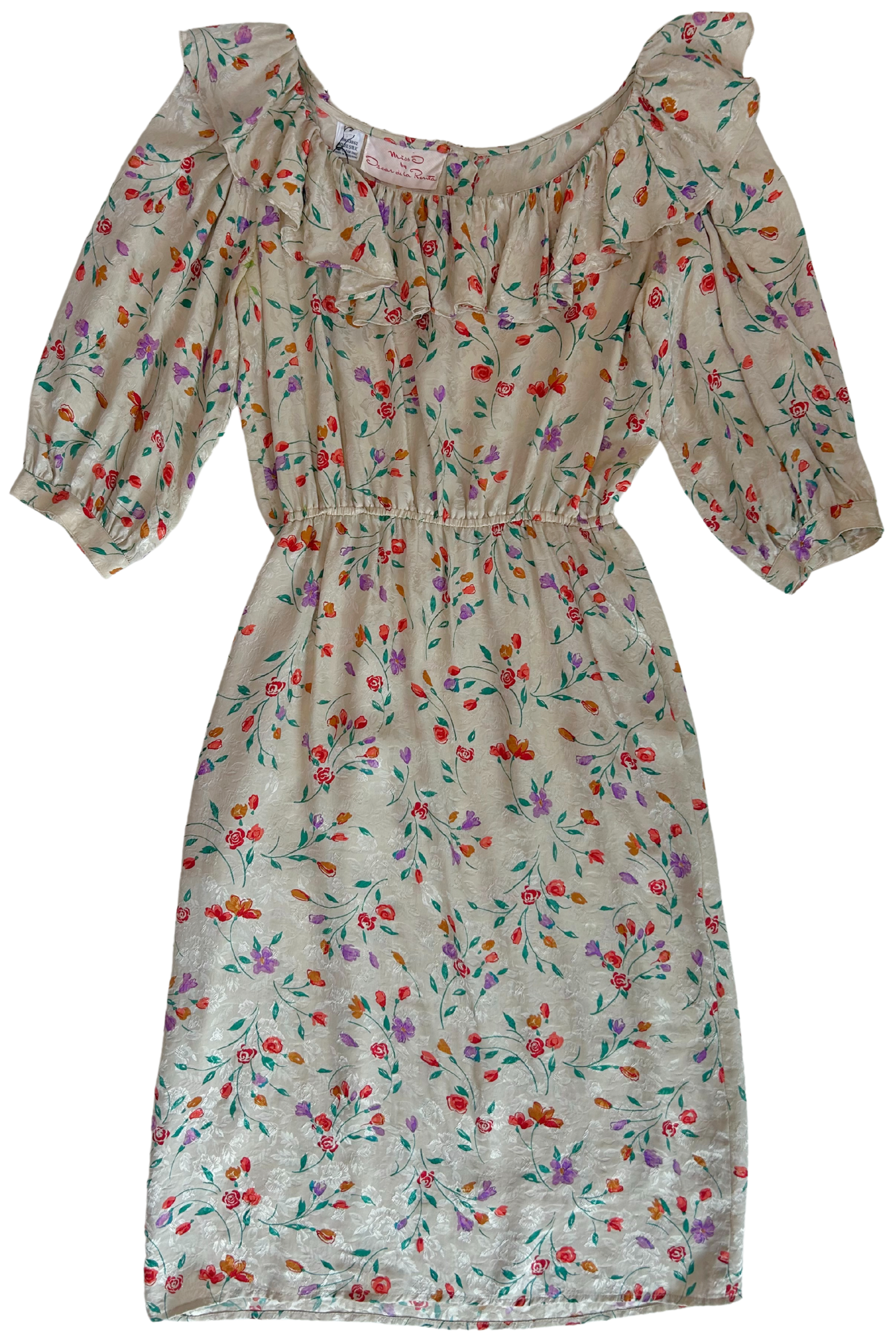 Vintage Miss O by Oscar de la Renta Silk Floral Ruffle Midi Dress – 1980s