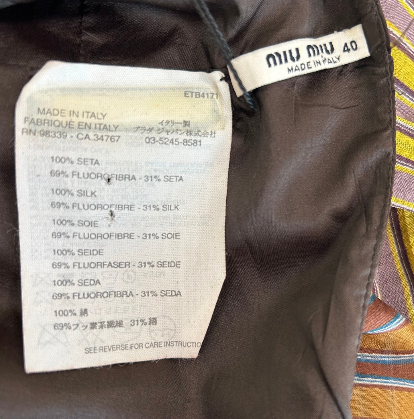 MIU MIU Vintage Silk Striped Floral Applique Midi Dress