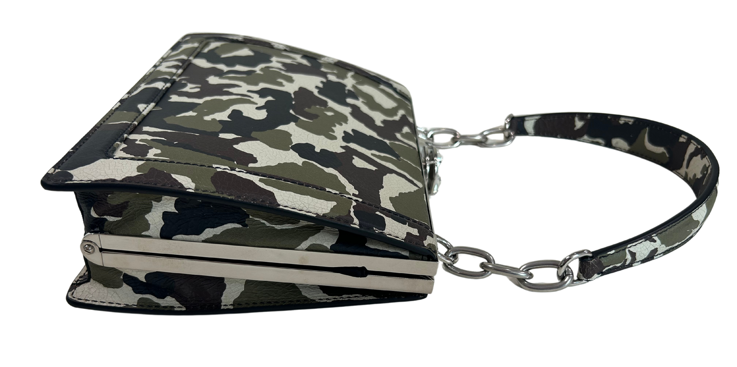 Miu Miu Camouflage Print Leather Crystal Top Handbag