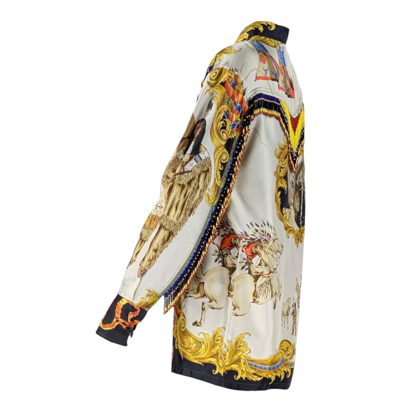 Gianni Versace "Buffalo Bill" Beaded Fringe Silk Blouse, 1990s