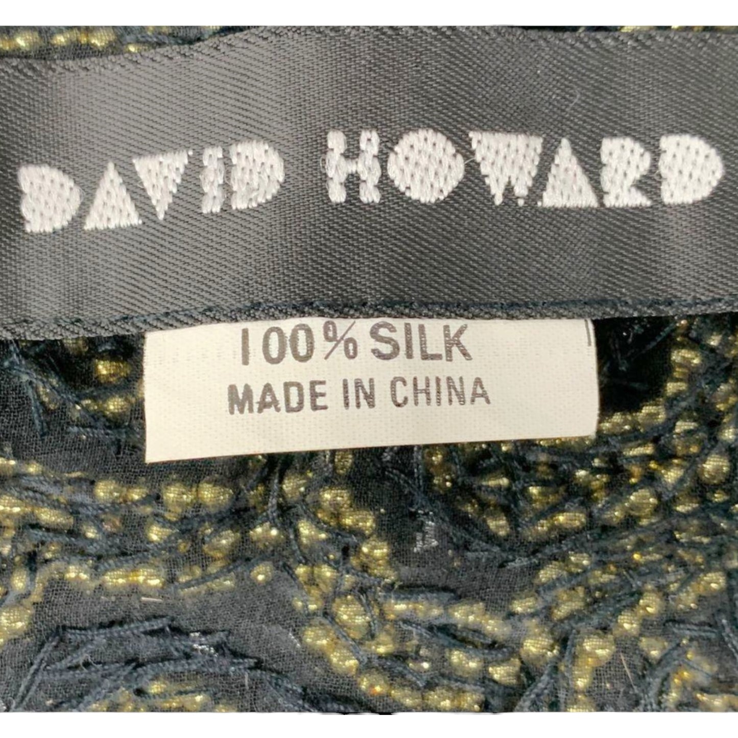 Vintage David Howard Black Silk Beaded Sequin Fringe Shawl with Gold Scroll Embroidery