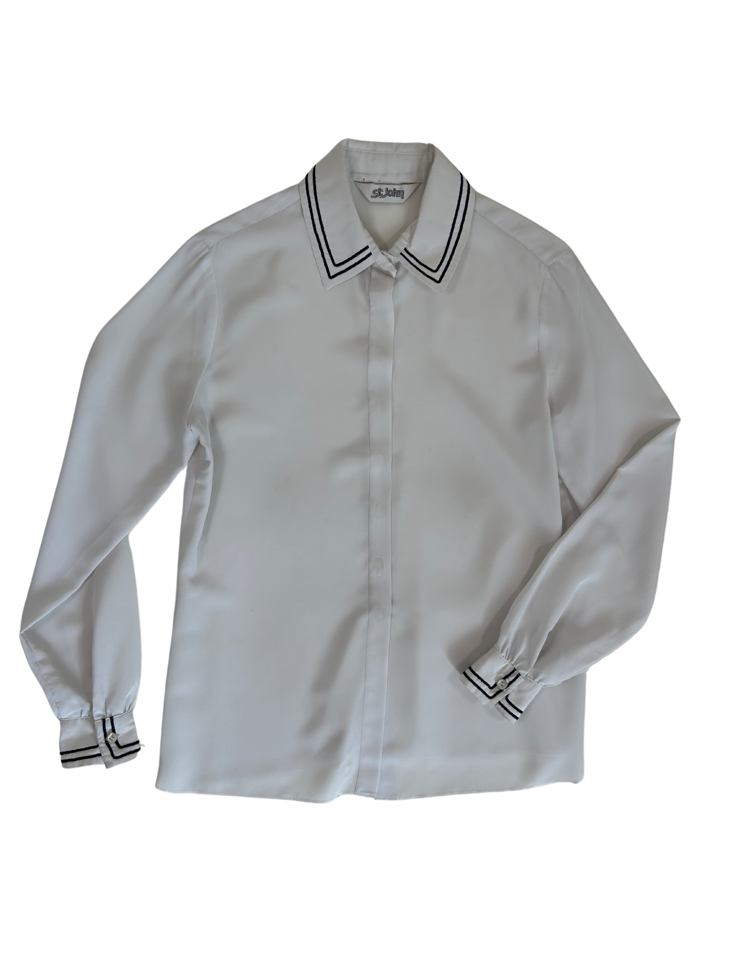 St. John Vintage 1980's White Silk Nautical Blouse