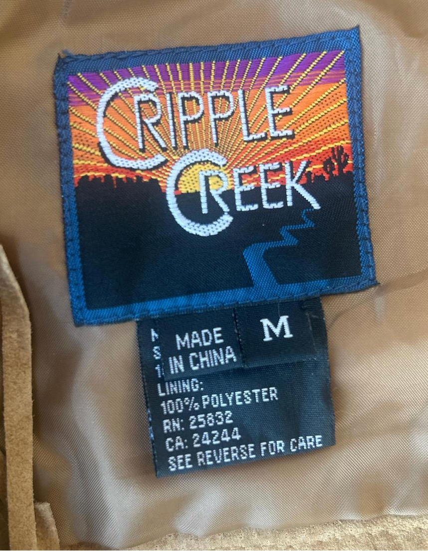 Early 2000s Cripple Creek Tan Suede Fringe Studded Halter Top - Western Y2K