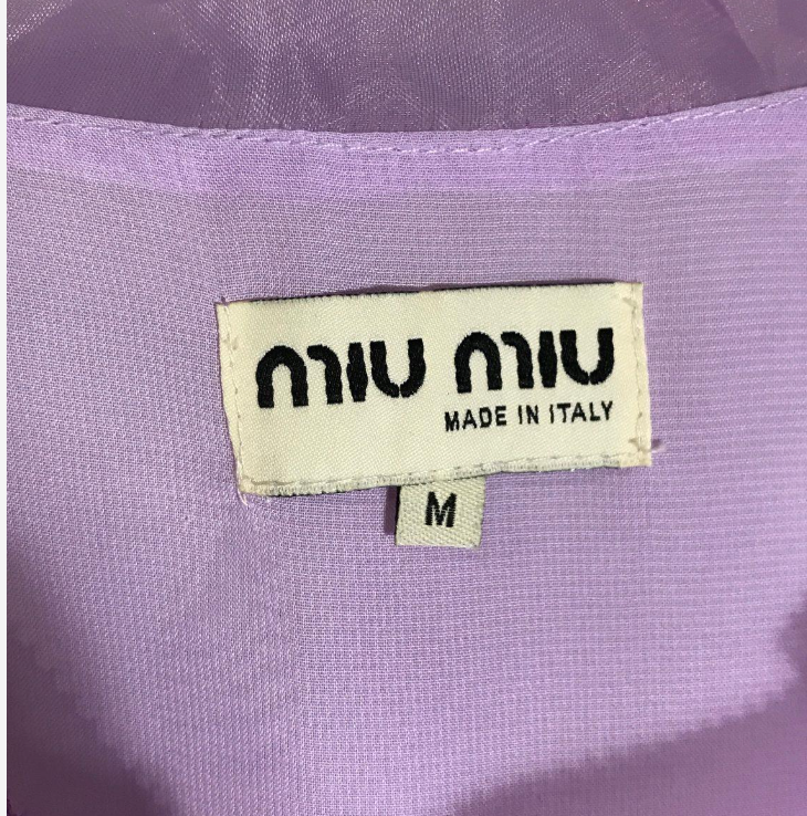 Vintage Miu Miu Lavender Sheer Silk Ruffle Neck Sleeveless Blouse Size M