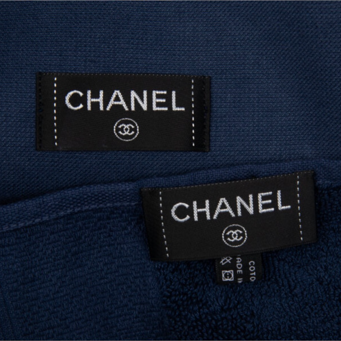 Chanel Navy Quilted Terrycloth CC Logo Tote Bag & Matching Towel Set, Diamond Pattern Cotton