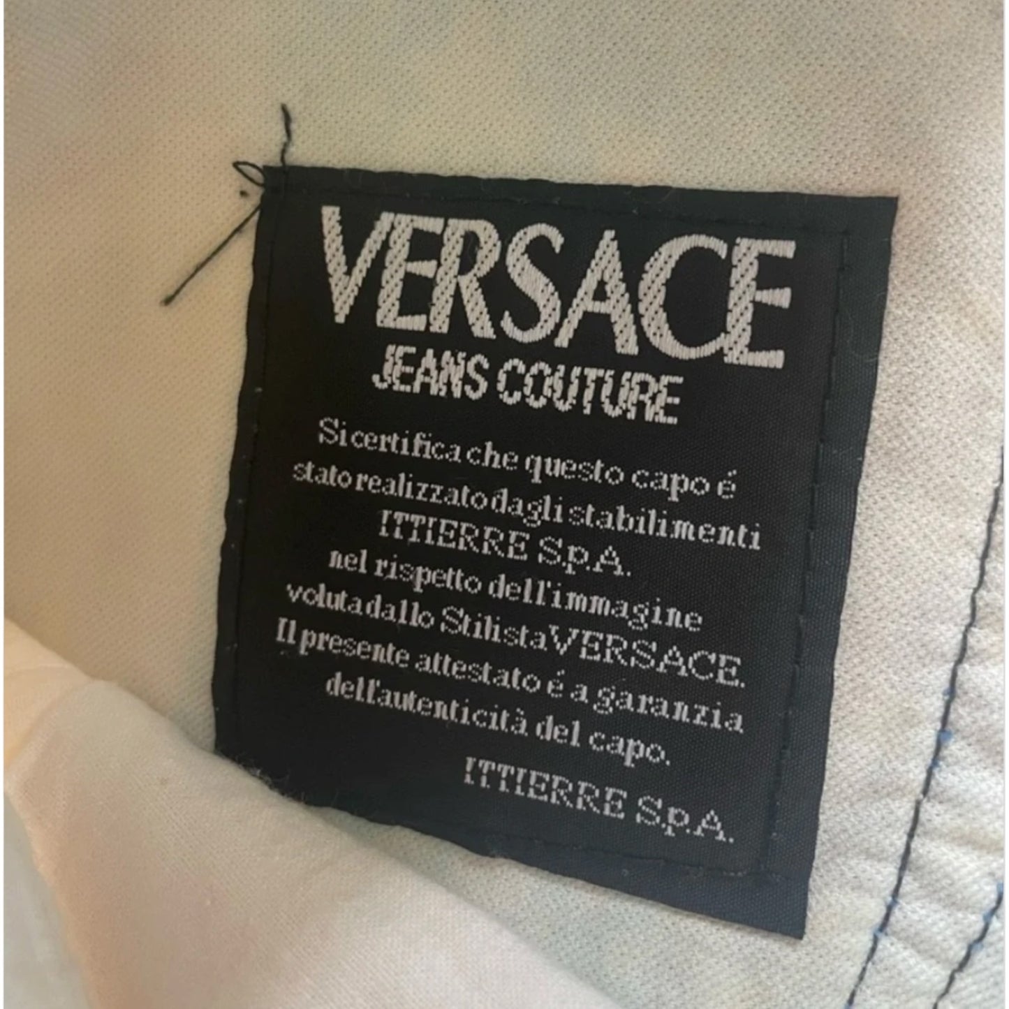 Vintage Versace Jeans Couture kitty print hot pants, interior label close-up