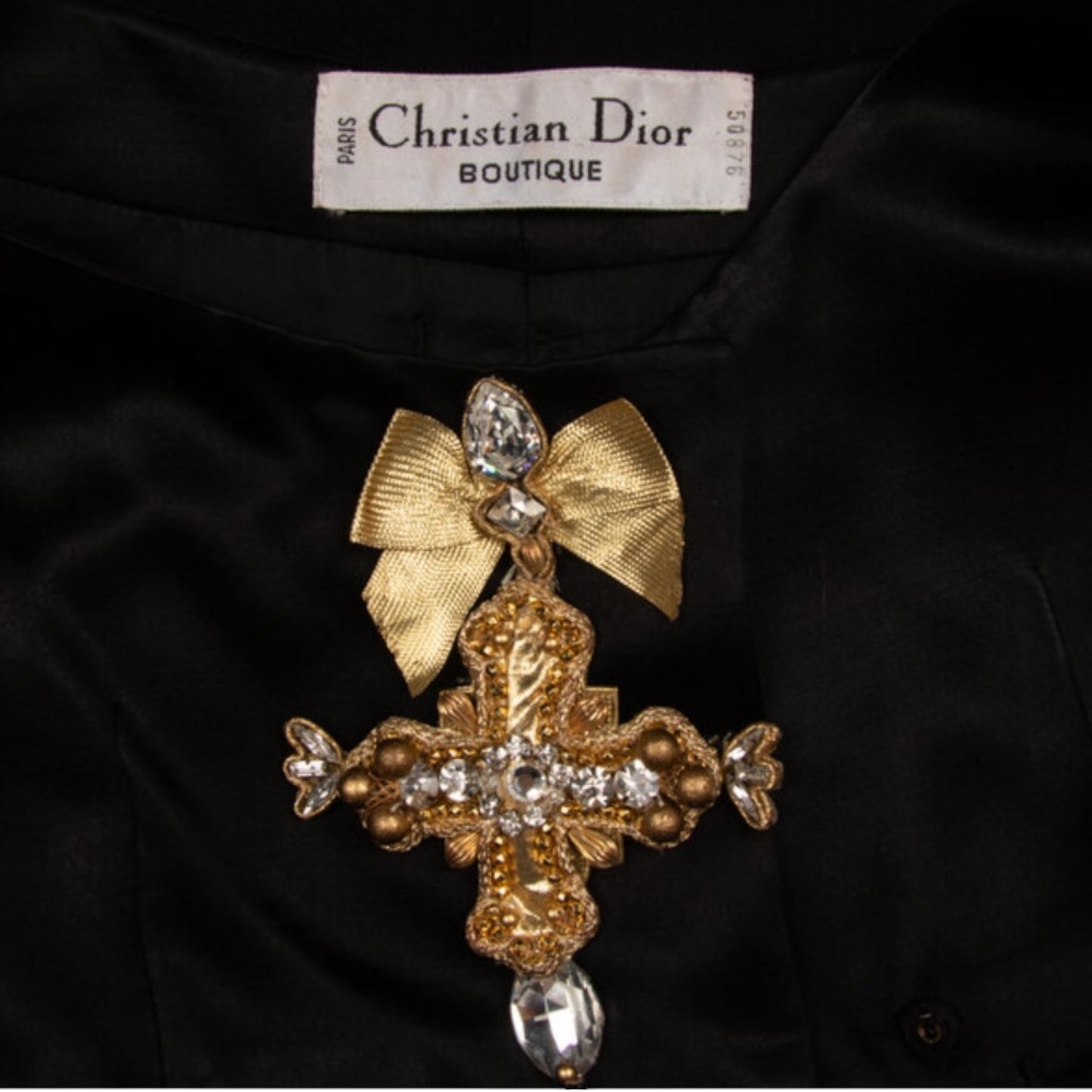 Vintage Christian Dior Demi-Couture Embellished Evening Jacket with Gold Cross Appliqué
