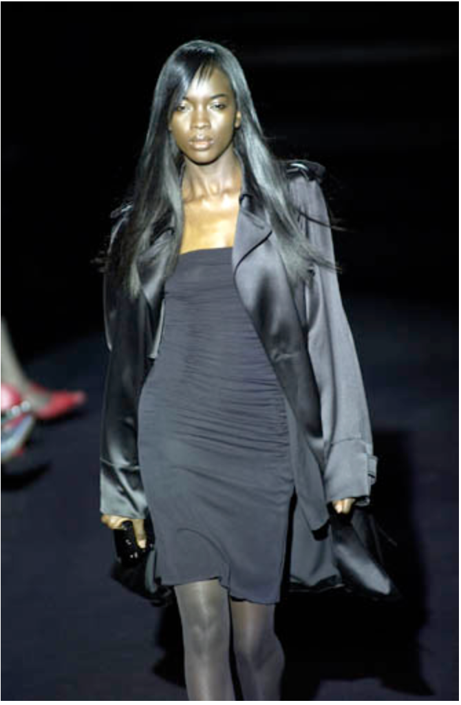 Yves Saint Laurent by Tom Ford Spring 2001 Runway Ruched Strapless Silk Blend Strapless Sheath Dress 38