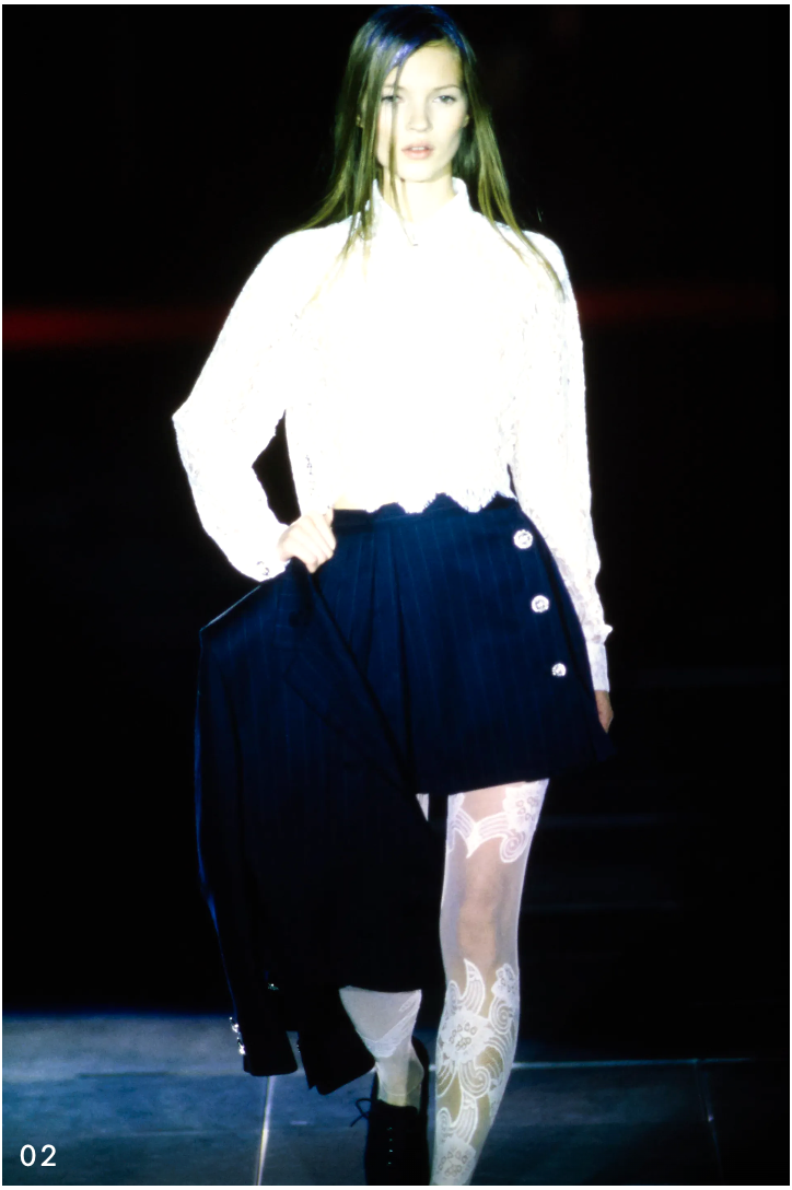 Gianni Versace Couture SS1994 Kate Moss Runway Silk Chantilly Lace Crop Top | IT 46
