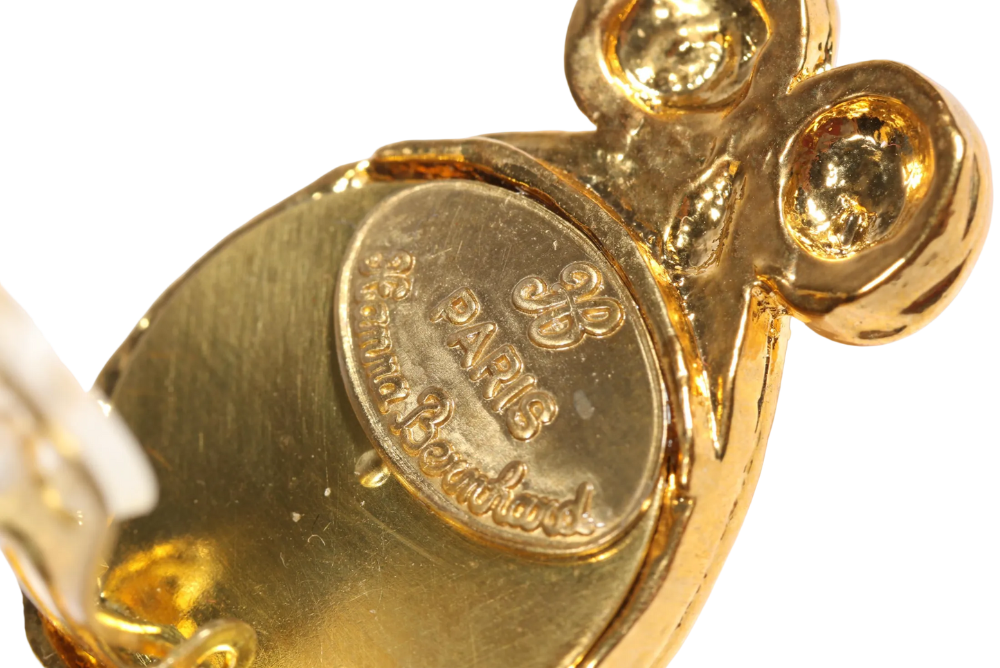 Vintage Hanna Bernhard Paris Gold Tone Art Glass & Crystal Statement Drop Clip-On Earrings, Circa Late 1980s-Early 1990s