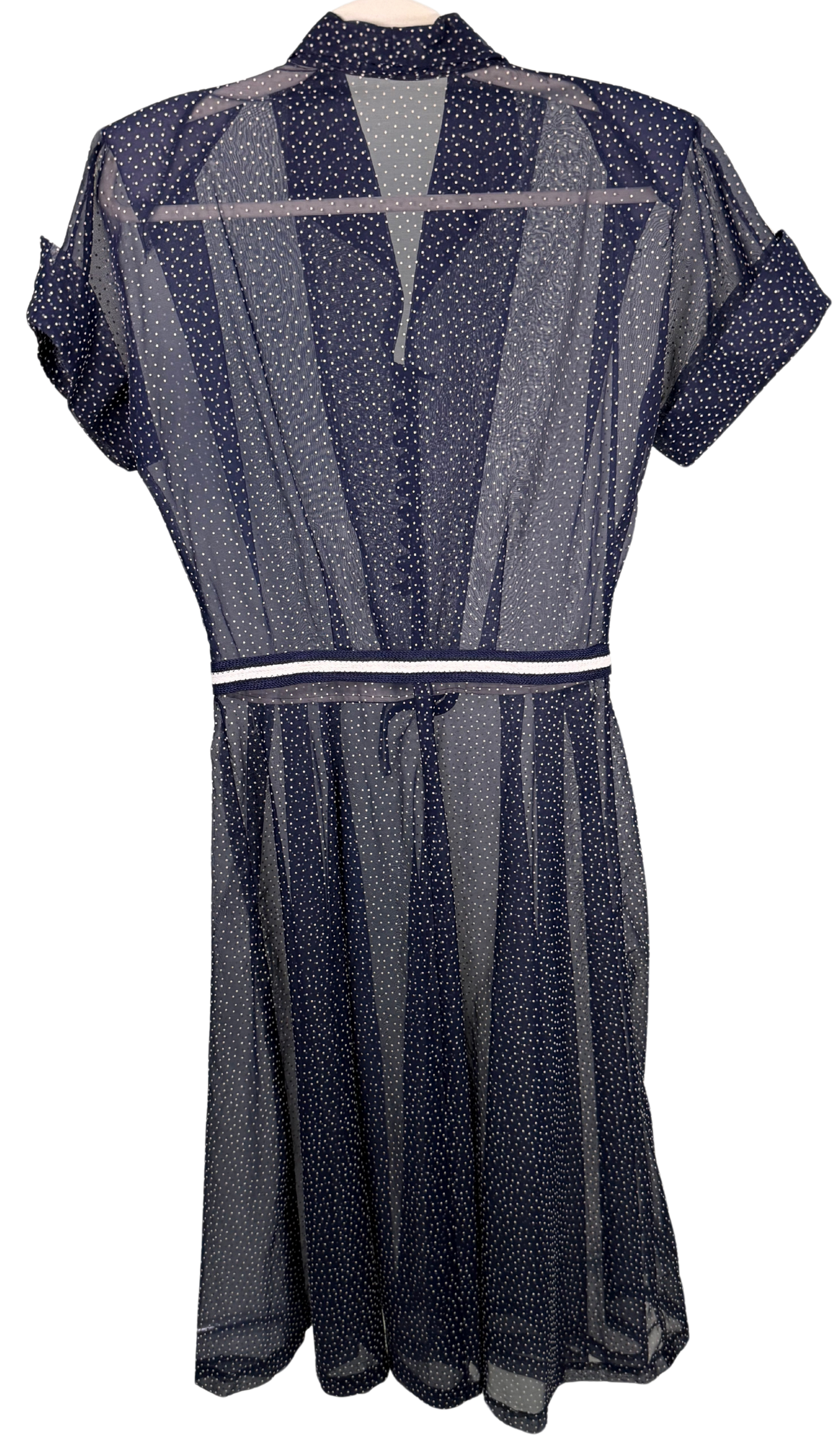 Vintage 1950's Sheer Navy Polka Dot Dress with Rhinestone Buttons