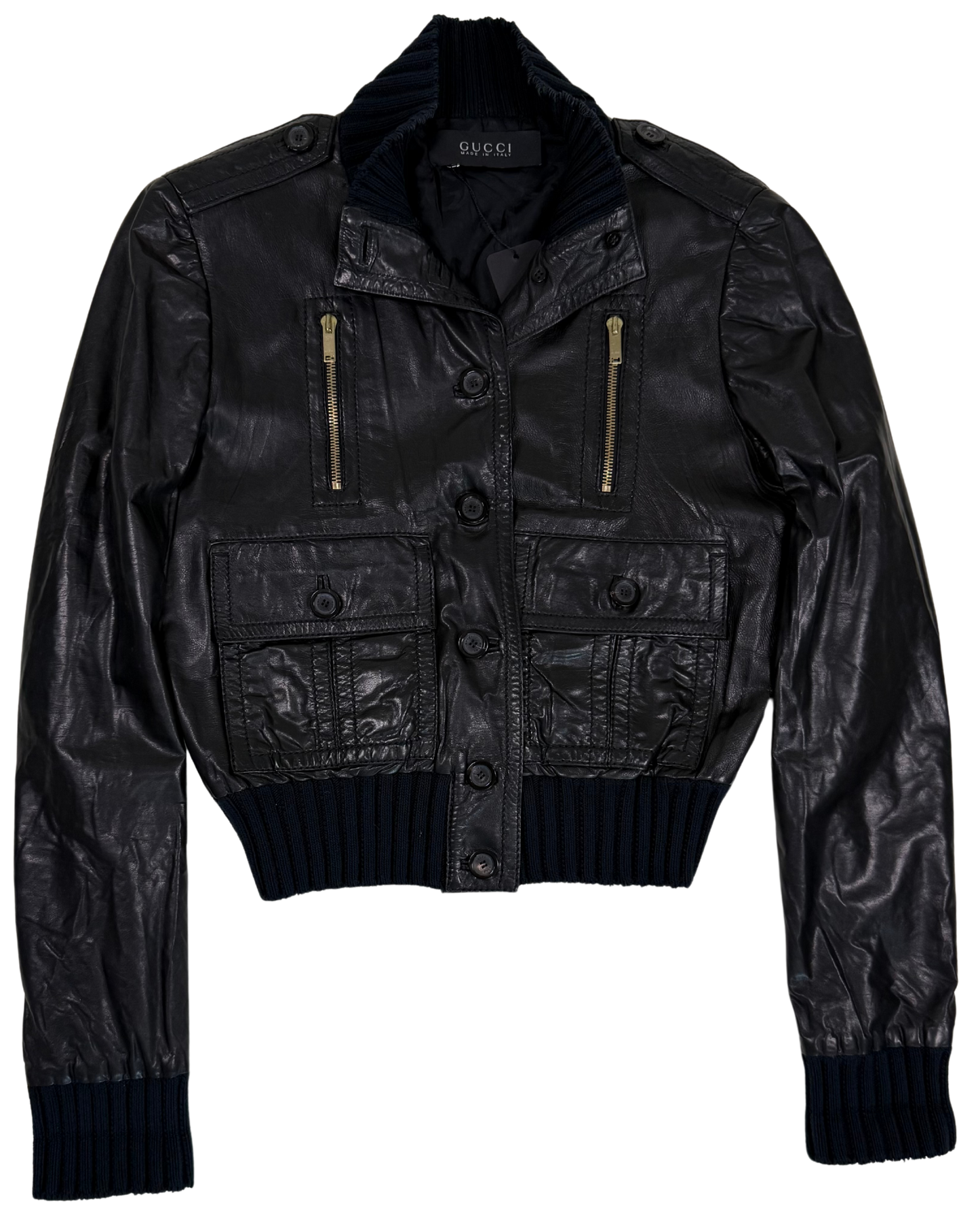 Tom Ford for Gucci Vintage Black Leather Bomber Jacket