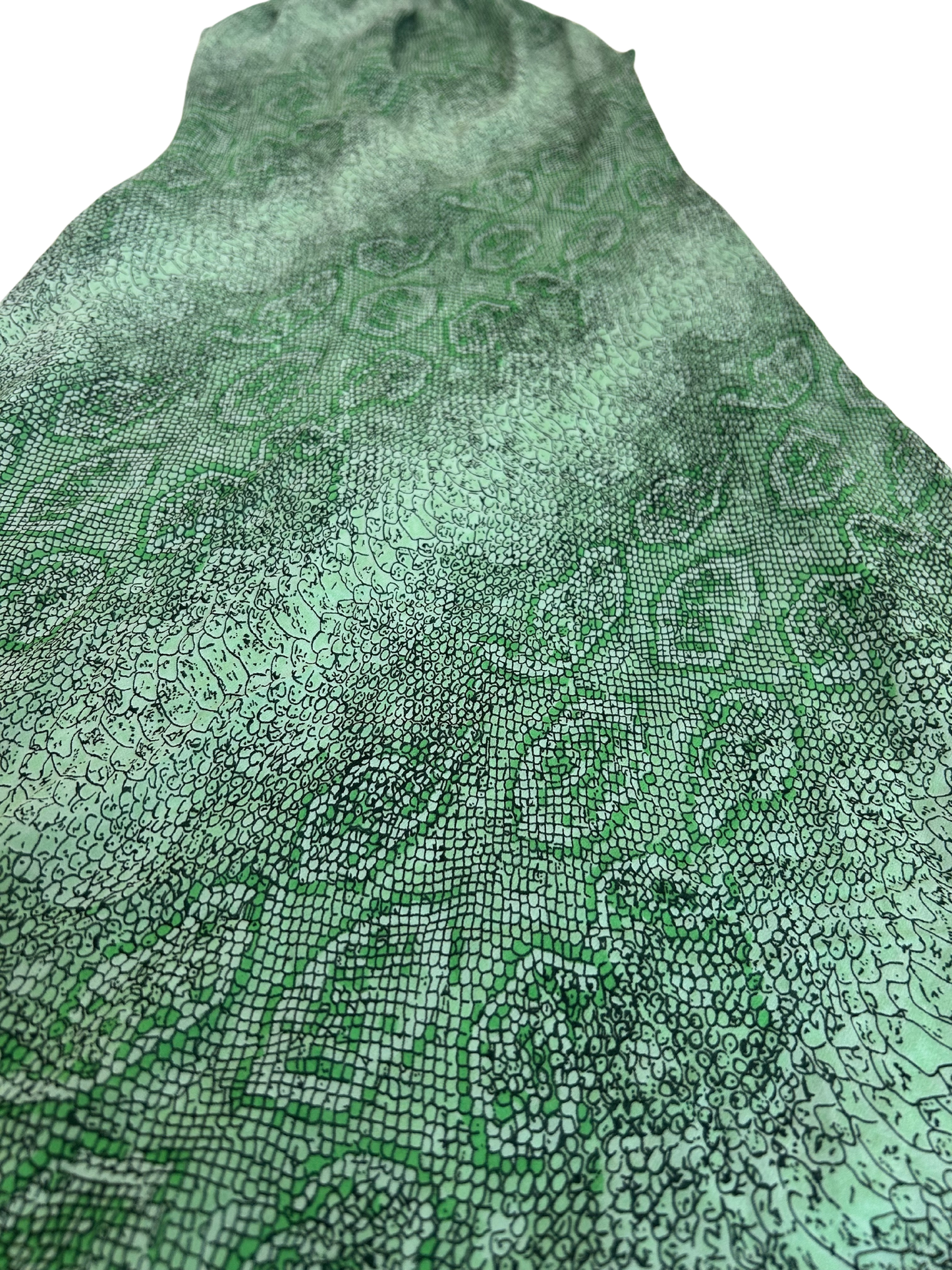 Vintage Tracy M. Y2K Green Silk Snakeskin Print Midi Dress