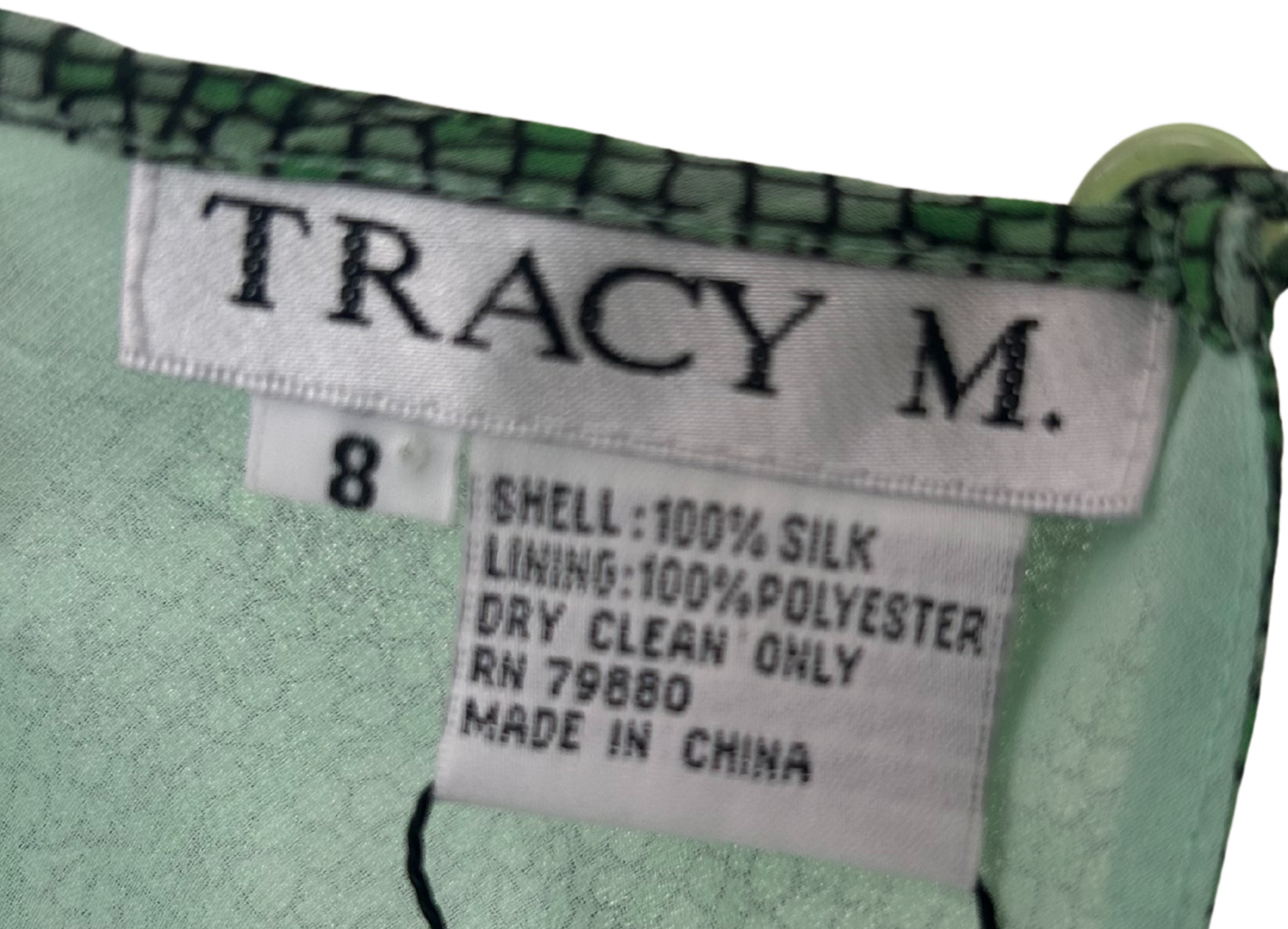 Vintage Tracy M. Y2K Green Silk Snakeskin Print Midi Dress