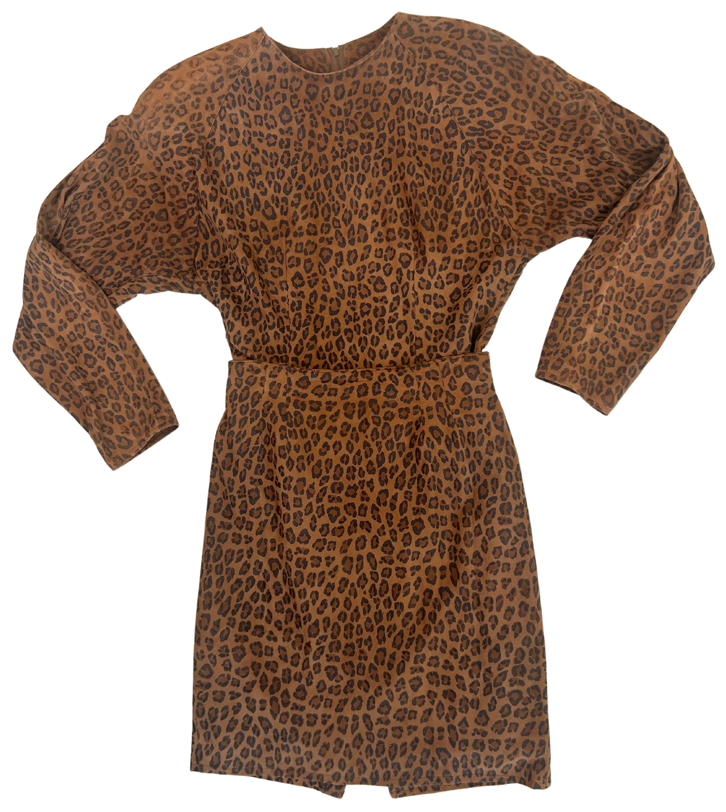 Vintage 80s Vakko Leopard Print Suede Two-Piece Skirt and Top Set
