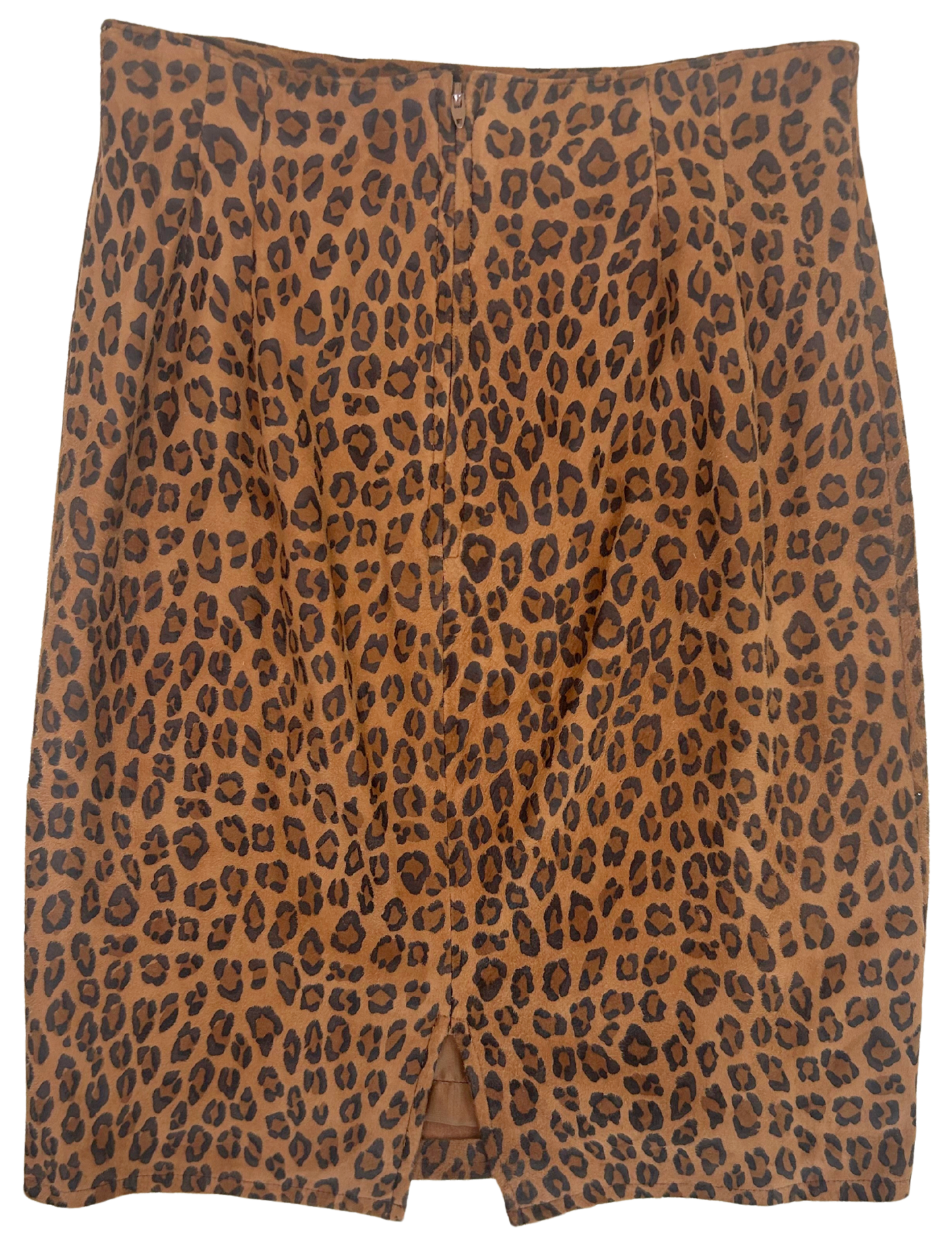 Vintage 80s Vakko Leopard Print Suede Two-Piece Skirt and Top Set