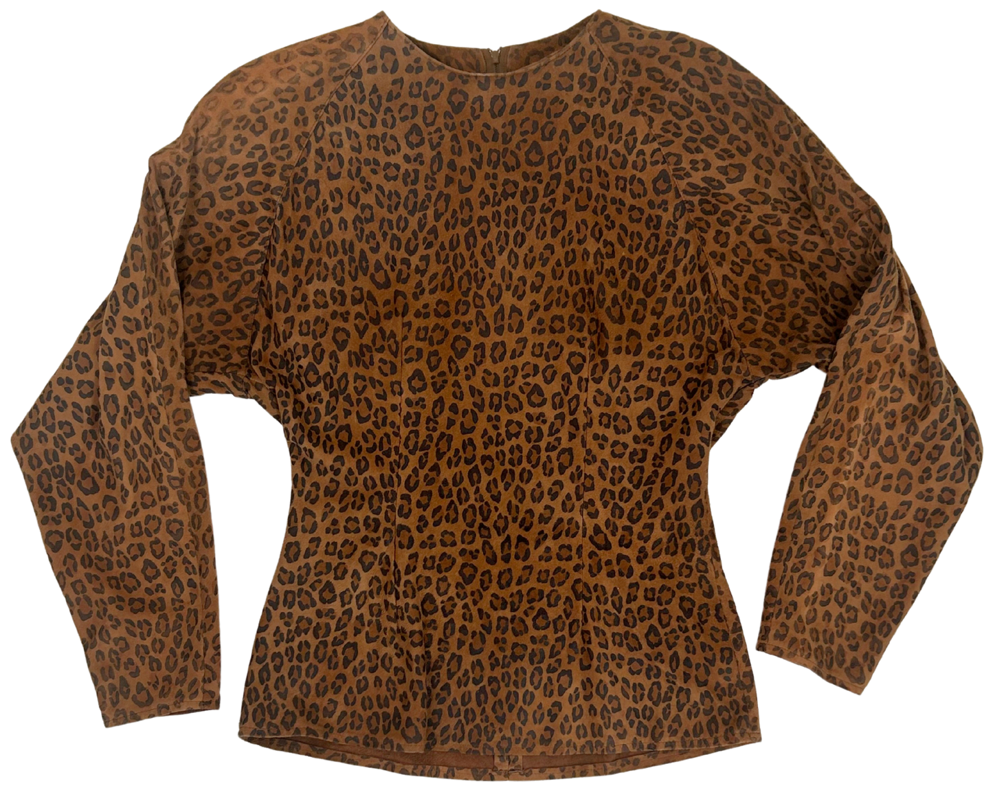Vintage 80s Vakko Leopard Print Suede Two-Piece Skirt and Top Set