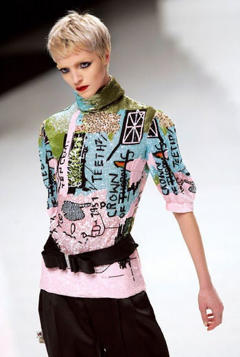 Valentino x Jean-Michel Basquiat Silk Sequin Graffiti Print Blouse