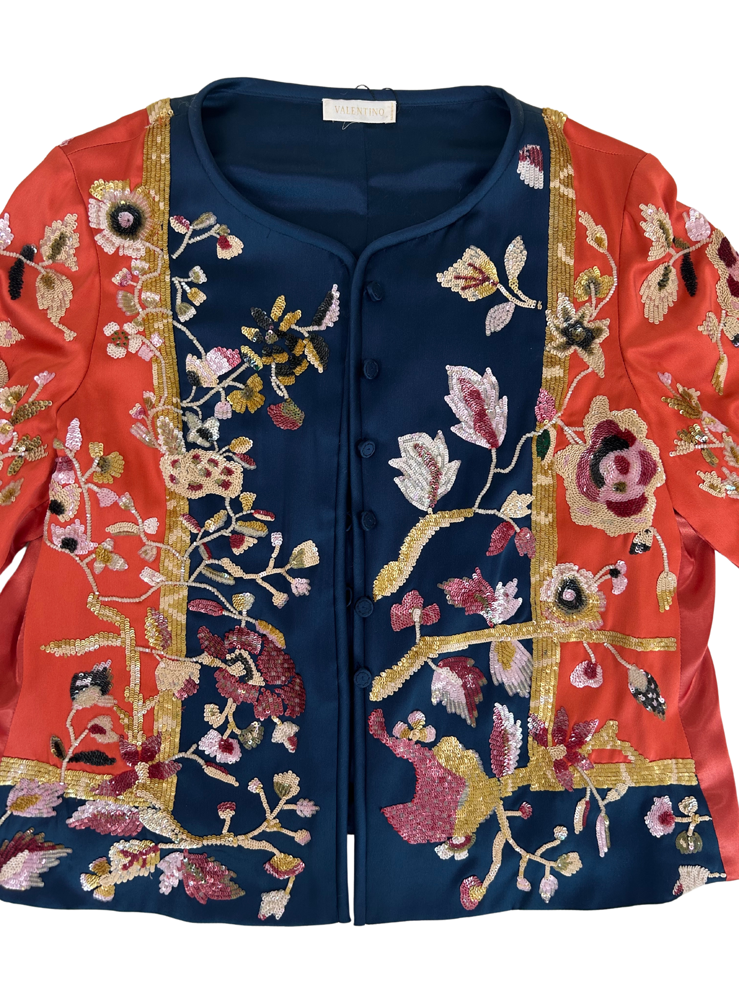 Valentino Vintage Silk Floral Sequin Embellished Evening Jacket