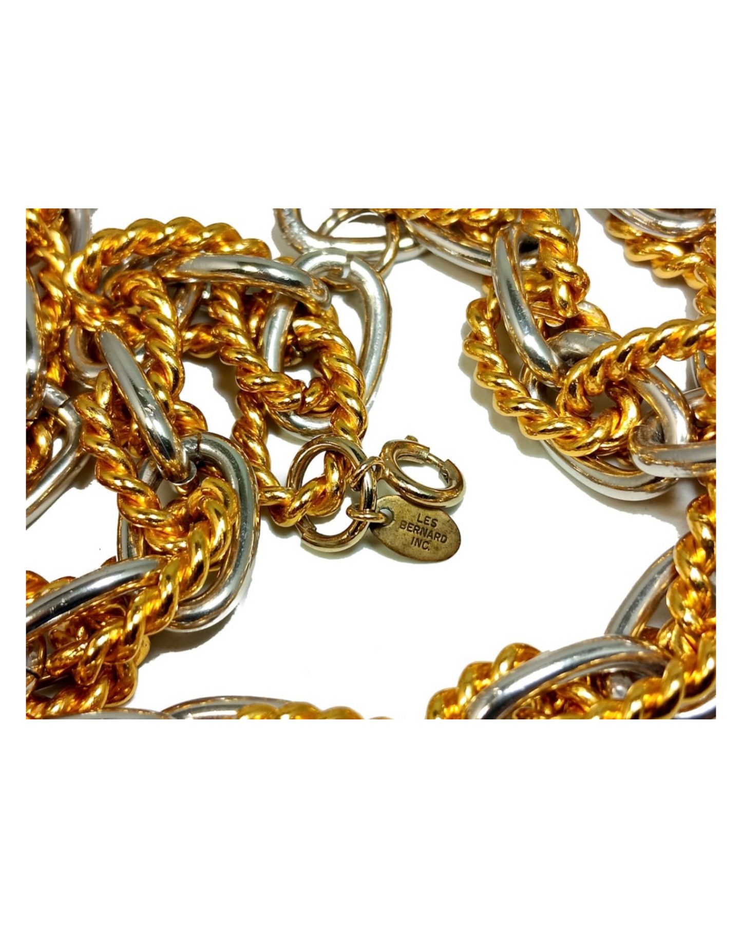 Vintage 1980s Les Bernard Two-Tone Gold and Silver Tone Rope Chain Necklace