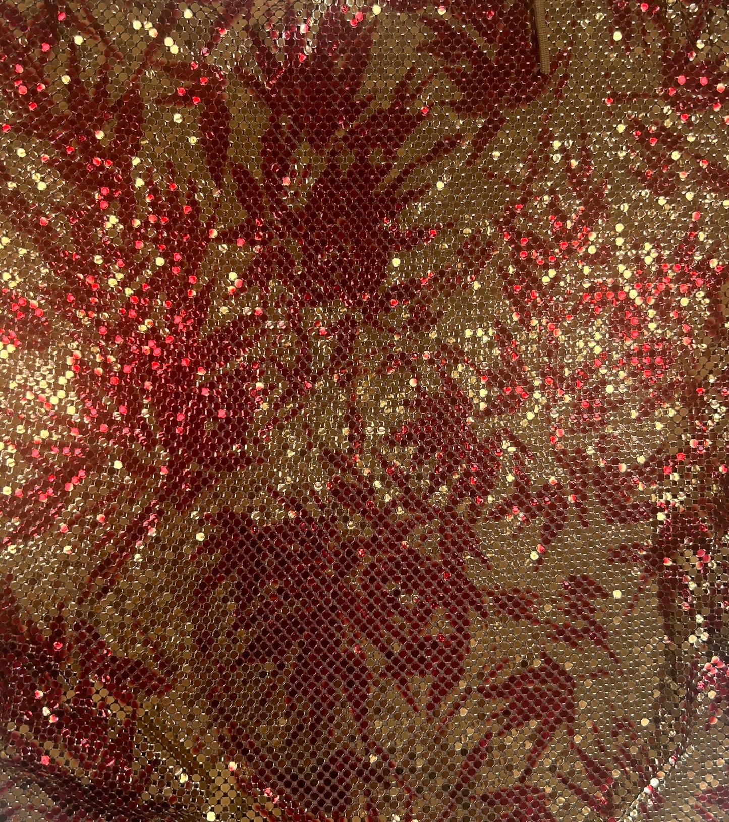 Whiting & Davis Vintage Gold and Red Metallic Flora Print Mesh Halter Top