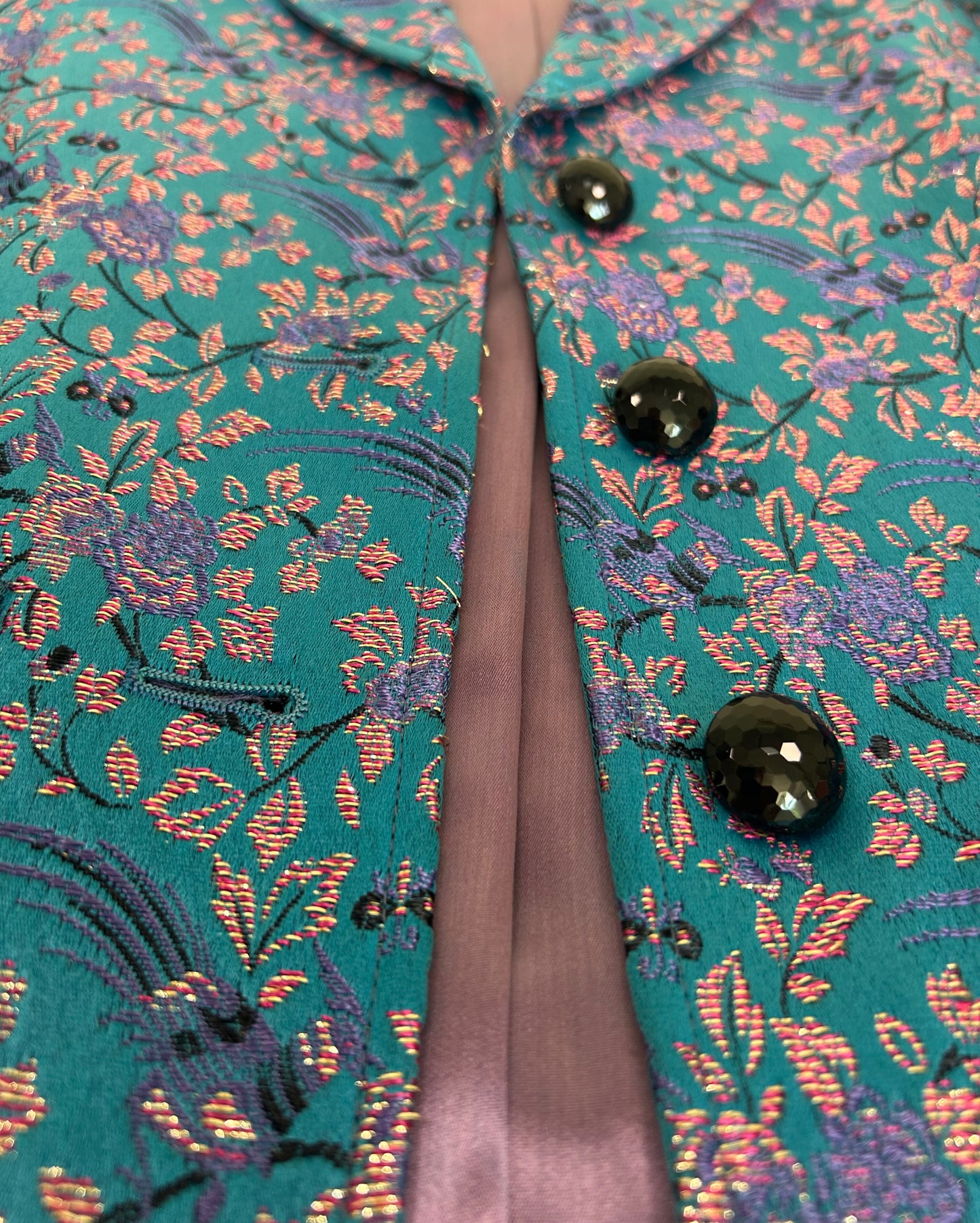 Saint Laurent Rive Gauche Vintage 1980s Blue Floral Brocade Blazer