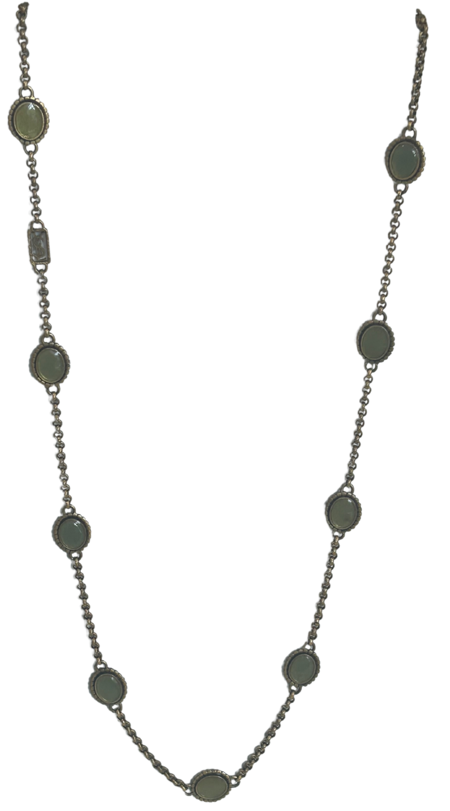 YSL Yves Saint Laurent Vintage Green Cabochon Station Necklace