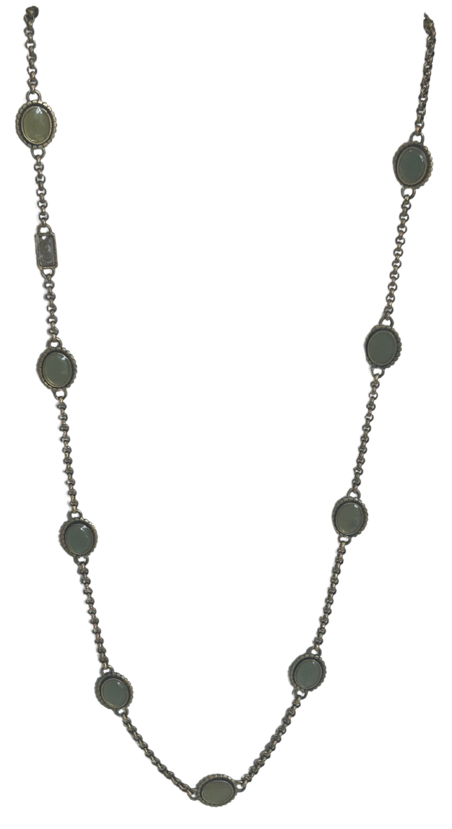 YSL Yves Saint Laurent Vintage Green Cabochon Station Necklace