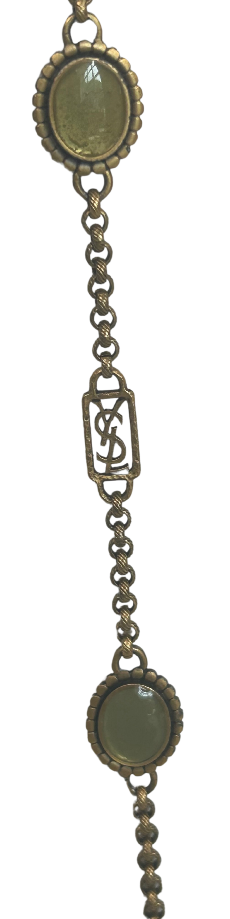 YSL Yves Saint Laurent Vintage Green Cabochon Station Necklacei