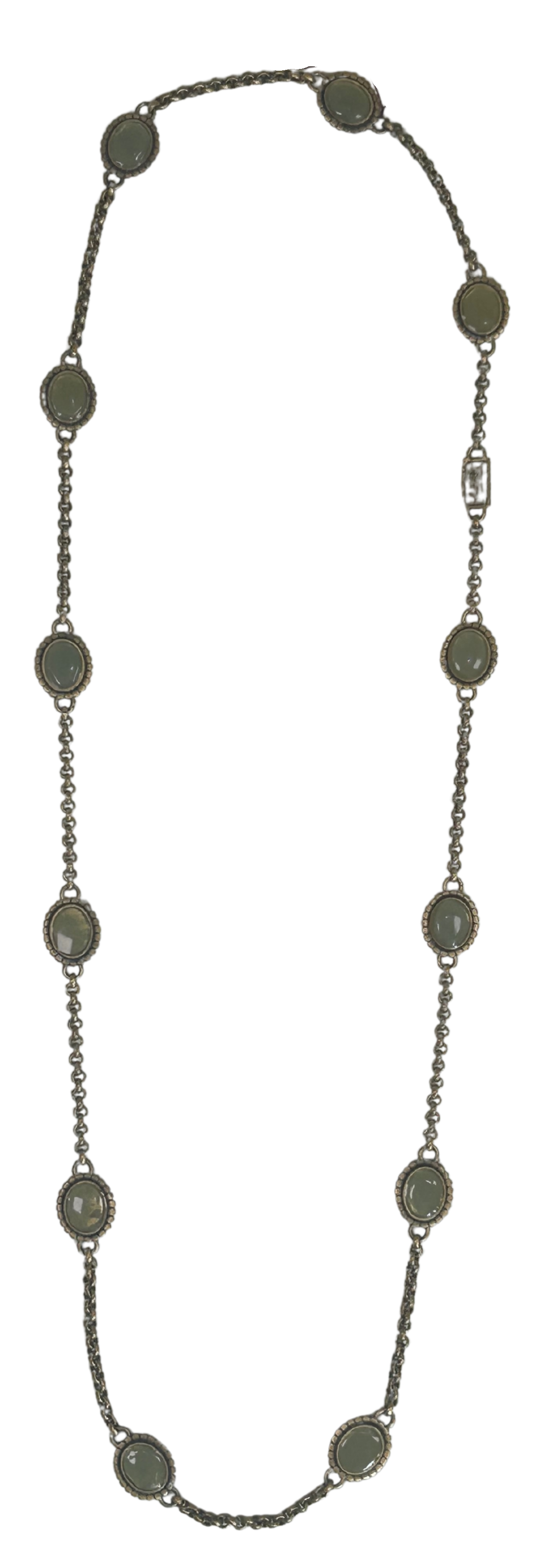 YSL Yves Saint Laurent Vintage Green Cabochon Station Necklace