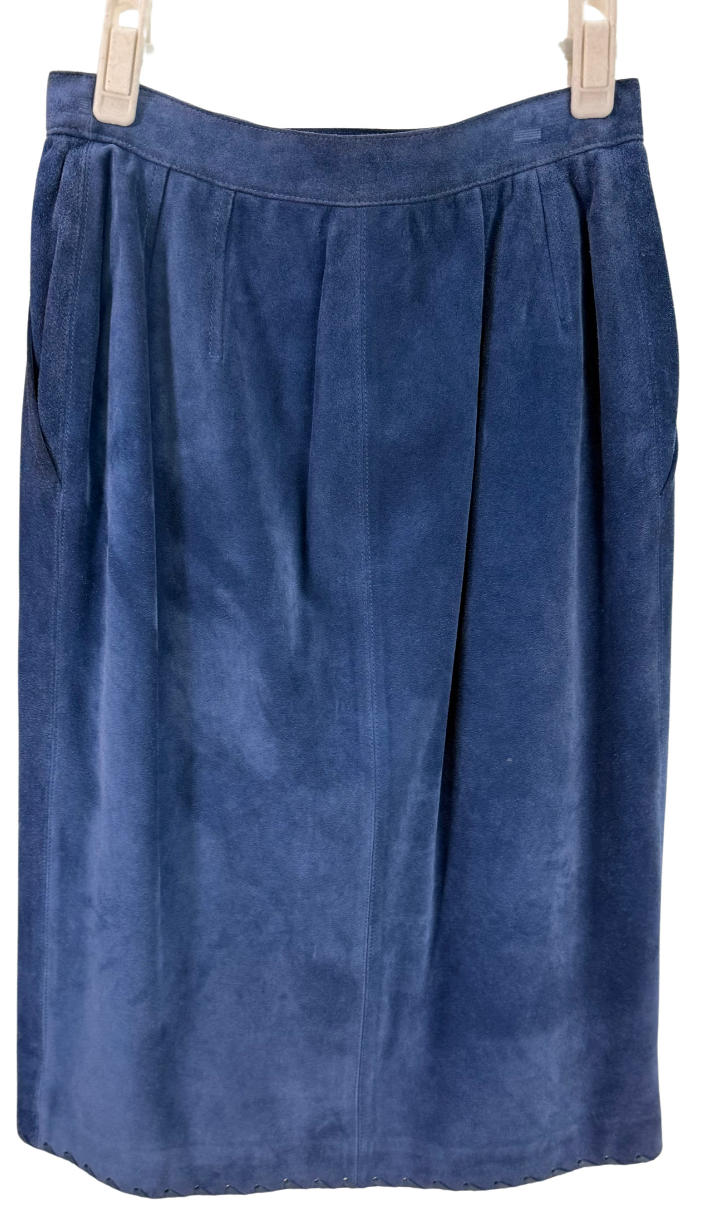 Saint Laurent Rive Gauche Vintage 1970's Blue Suede Leather Skirt