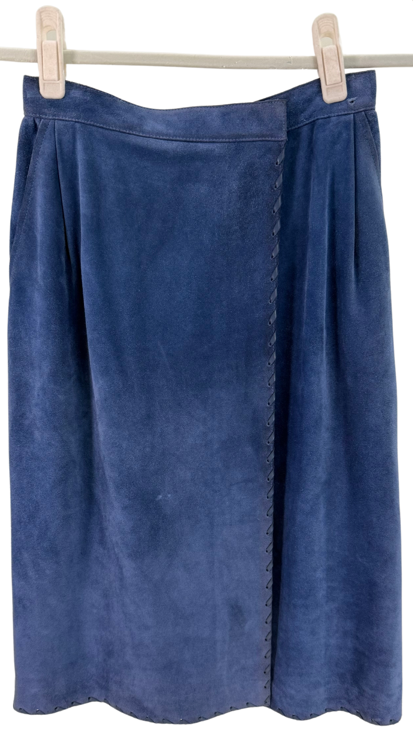Saint Laurent Rive Gauche Vintage 1970's Blue Suede Leather Skirt