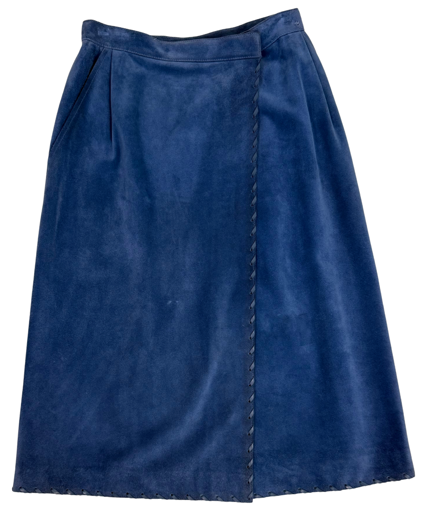Saint Laurent Rive Gauche Vintage 1970's Blue Suede Leather Skirt